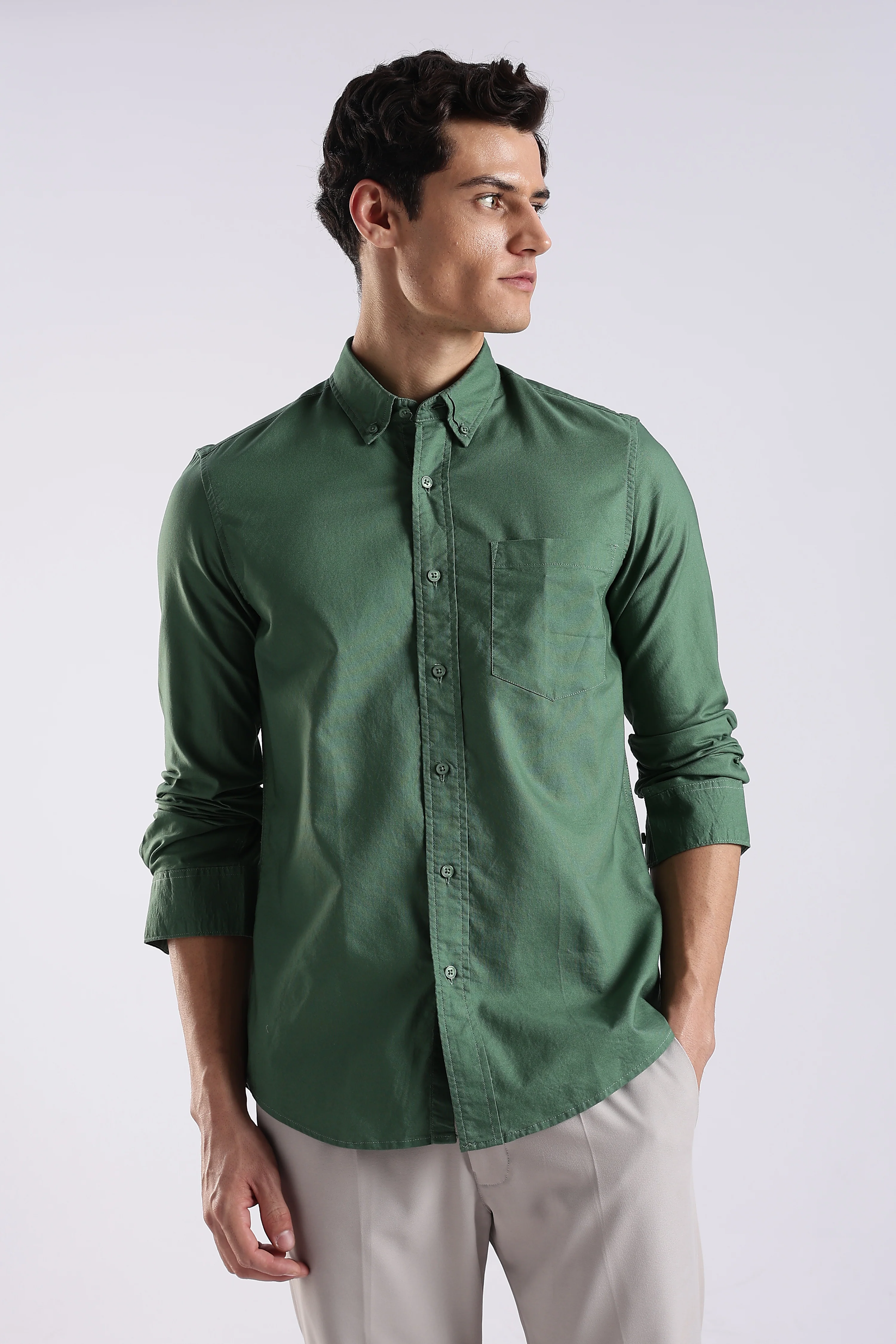 Men Green Oxford Solid Shirt