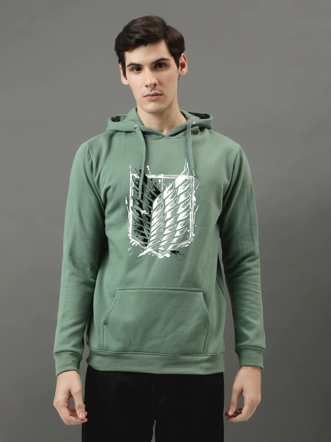 Men Green Printed Hoodie