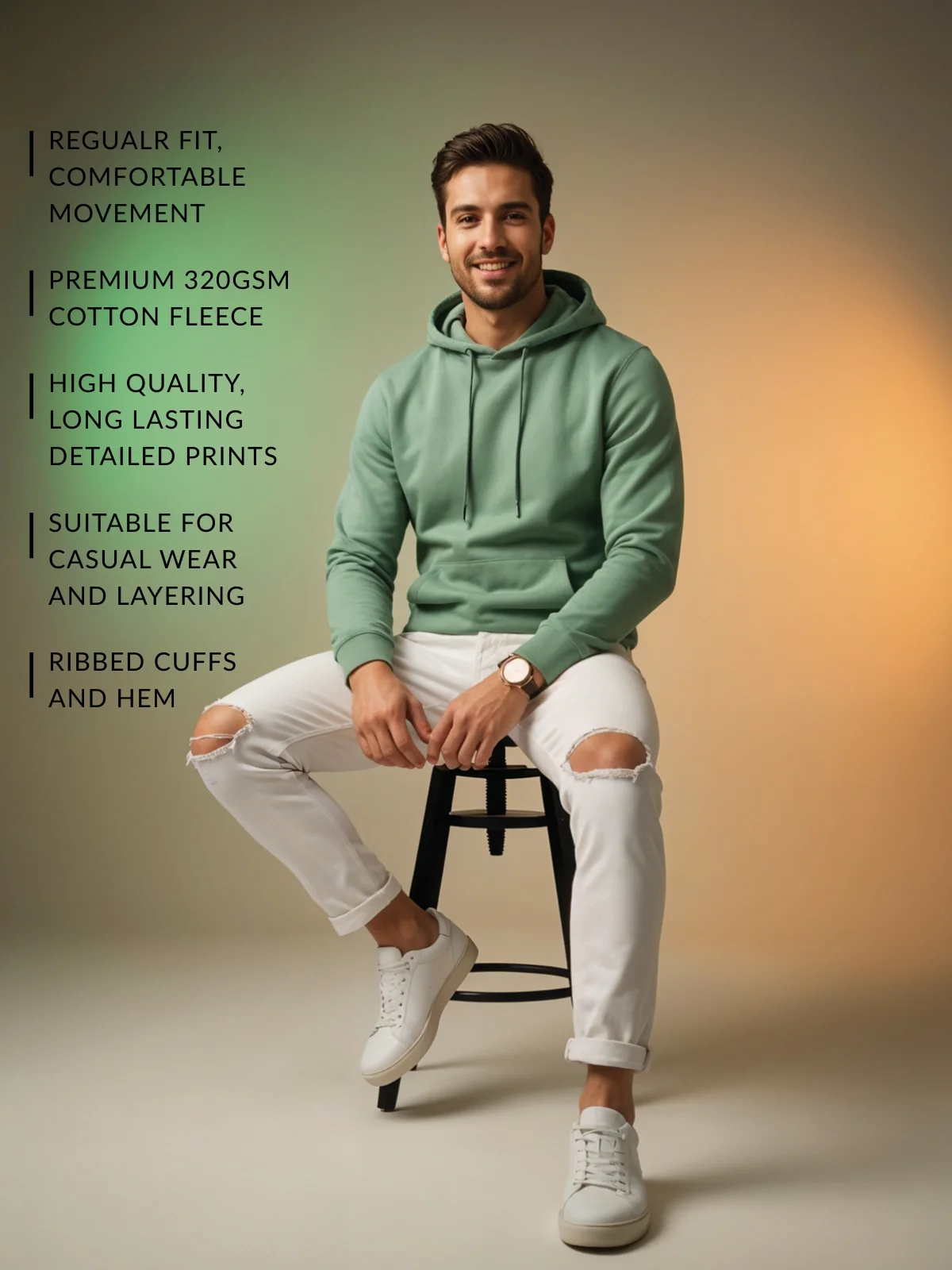 Men Green Printed Hoodie - Image 4