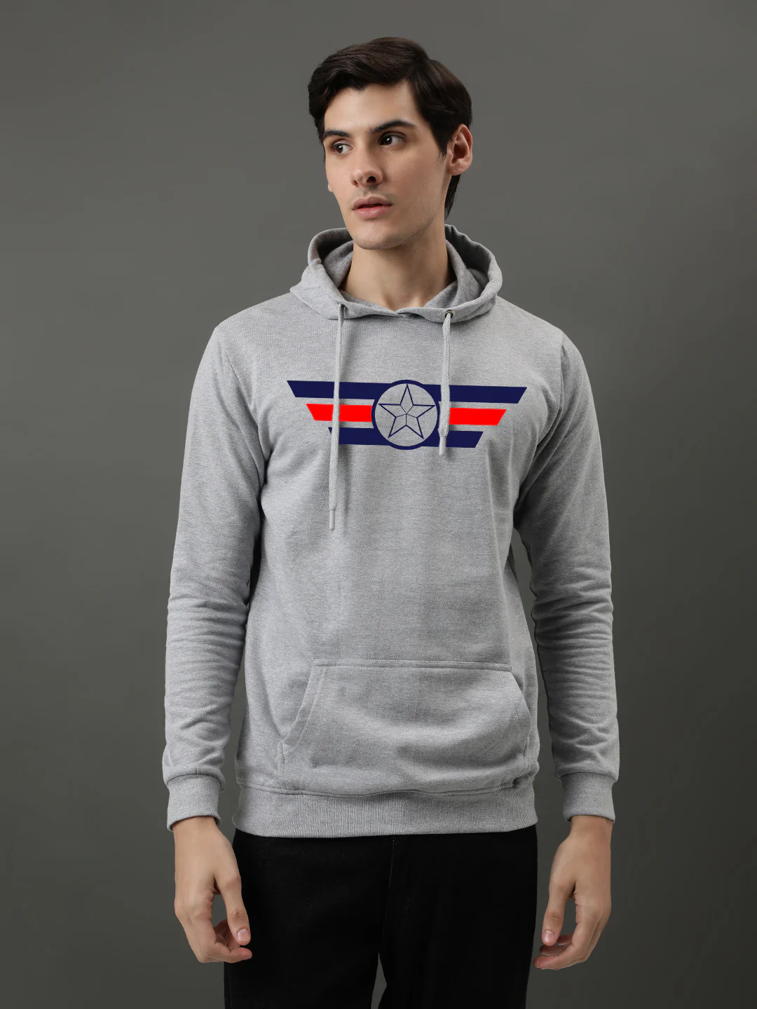 Men Grey Printed Hoodie