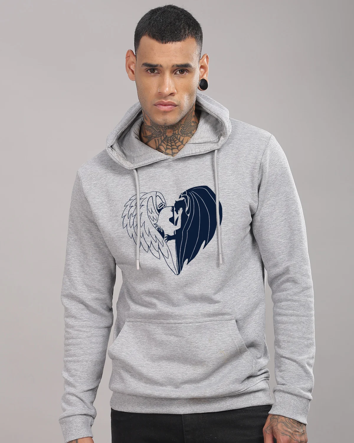 Men Grey Printed Hoodie