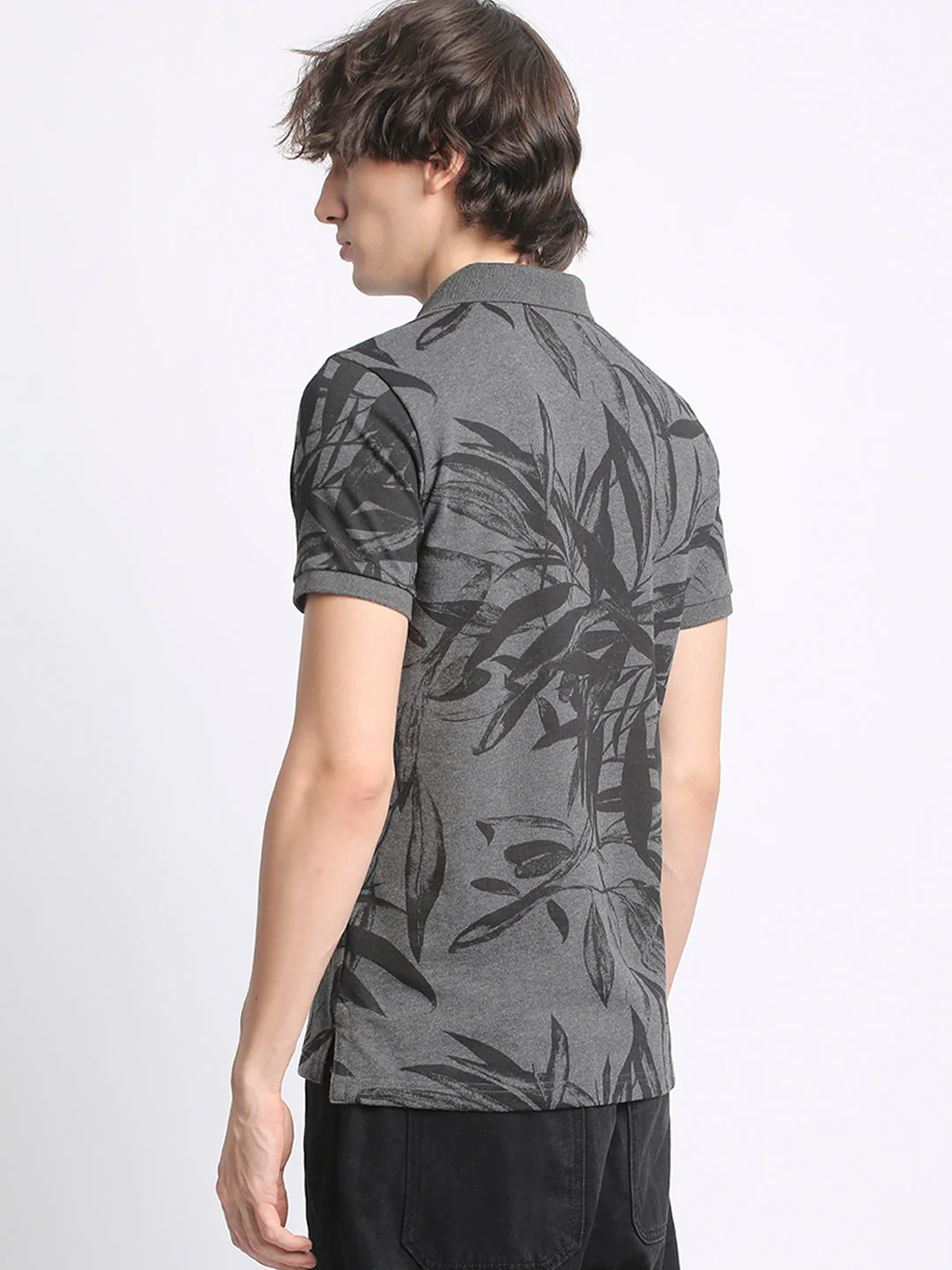 Men Grey Printed Regular Fit Polo T-Shirt - Image 4