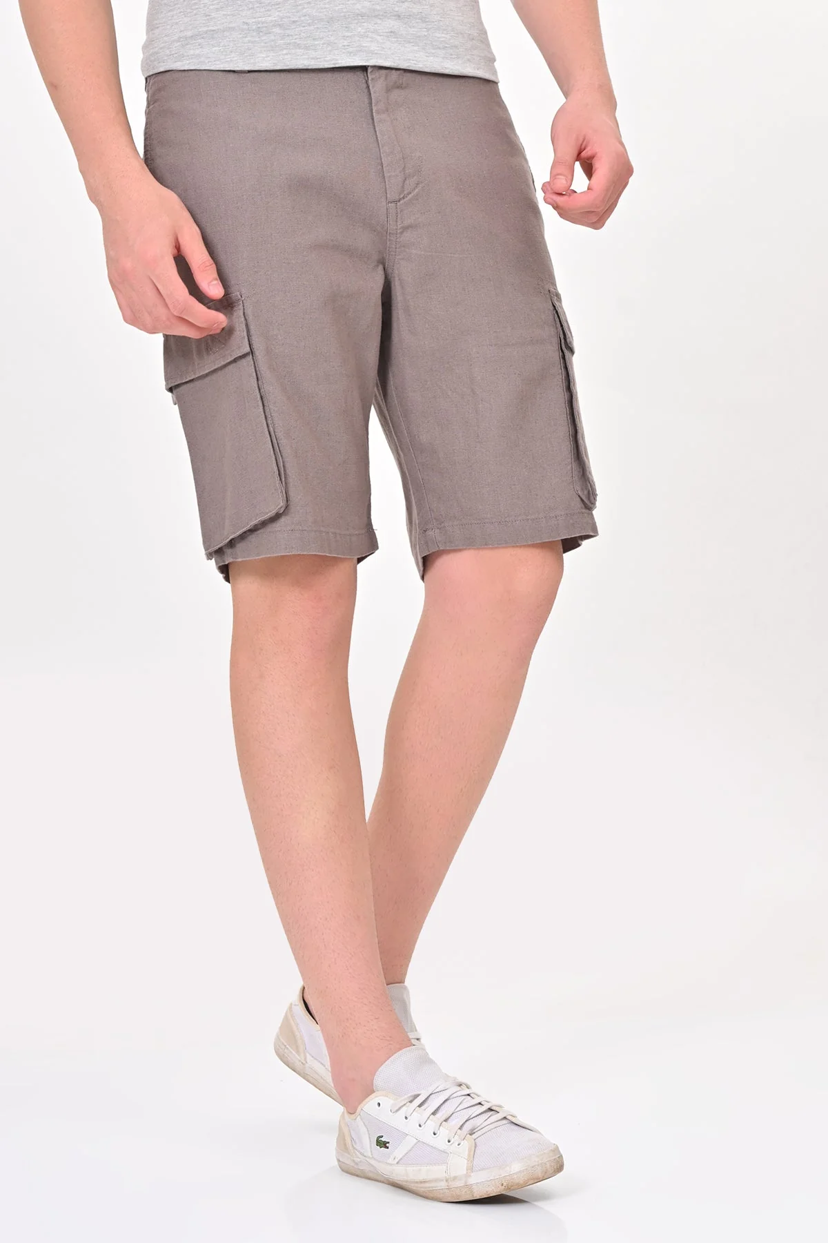 Men Infra Cotton Linen Cargo Shorts Lt Grey