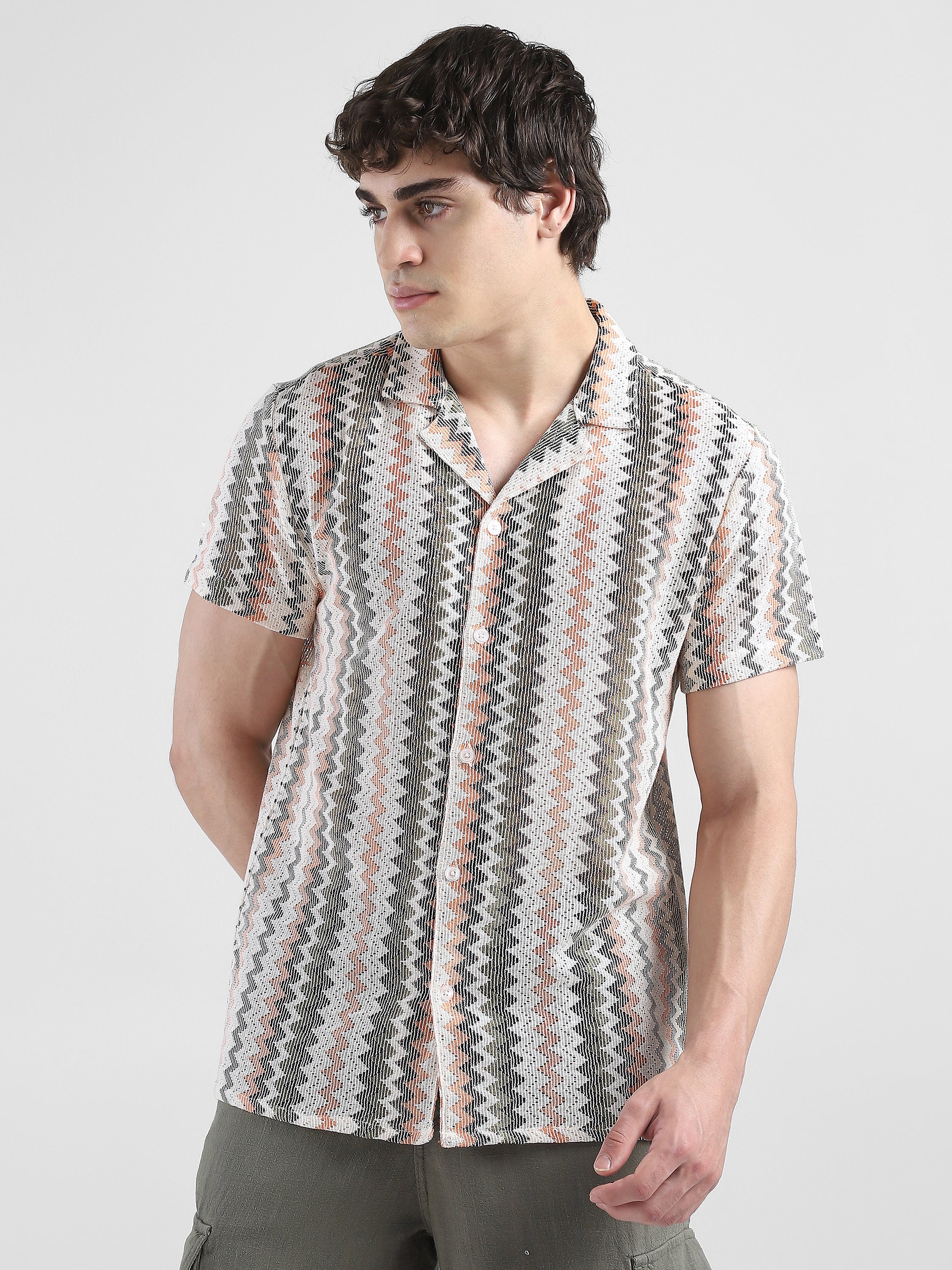 Men Crochet Multi Color Casual Shirt