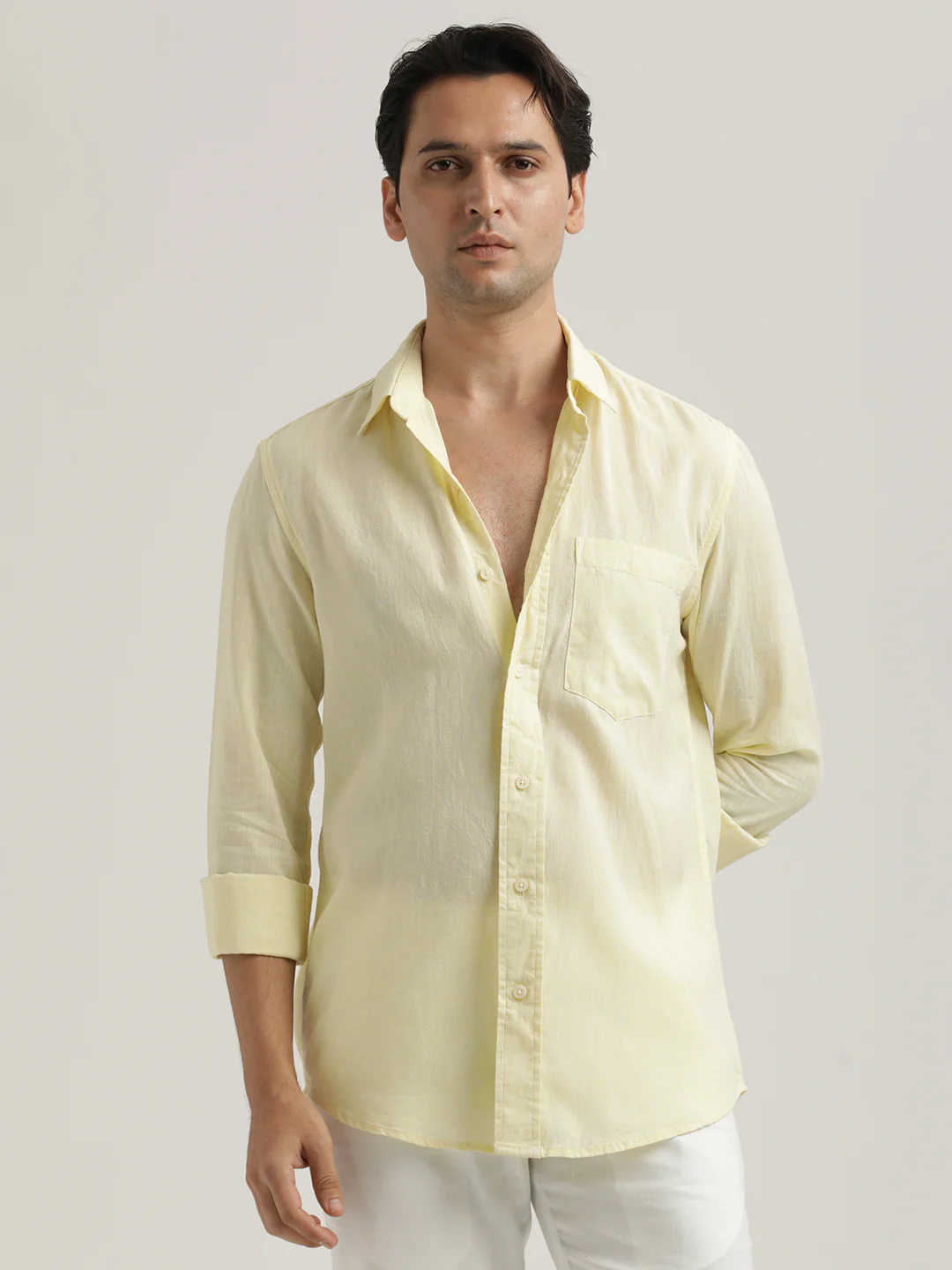 Men Linen-Cotton Blend Shirt