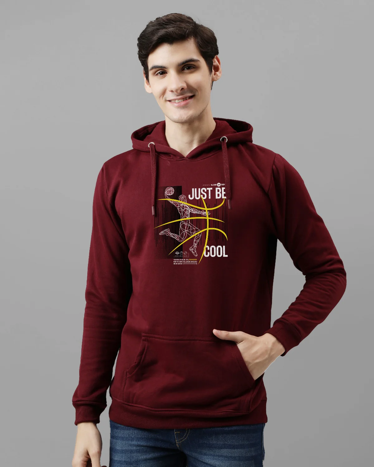 Men Maroon Baskeball Design Hoodie