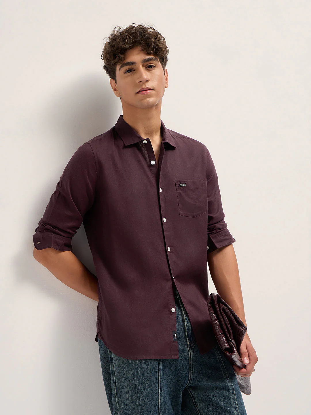 Men Maroon Solid Lyocell Slim Fit Casual Shirt
