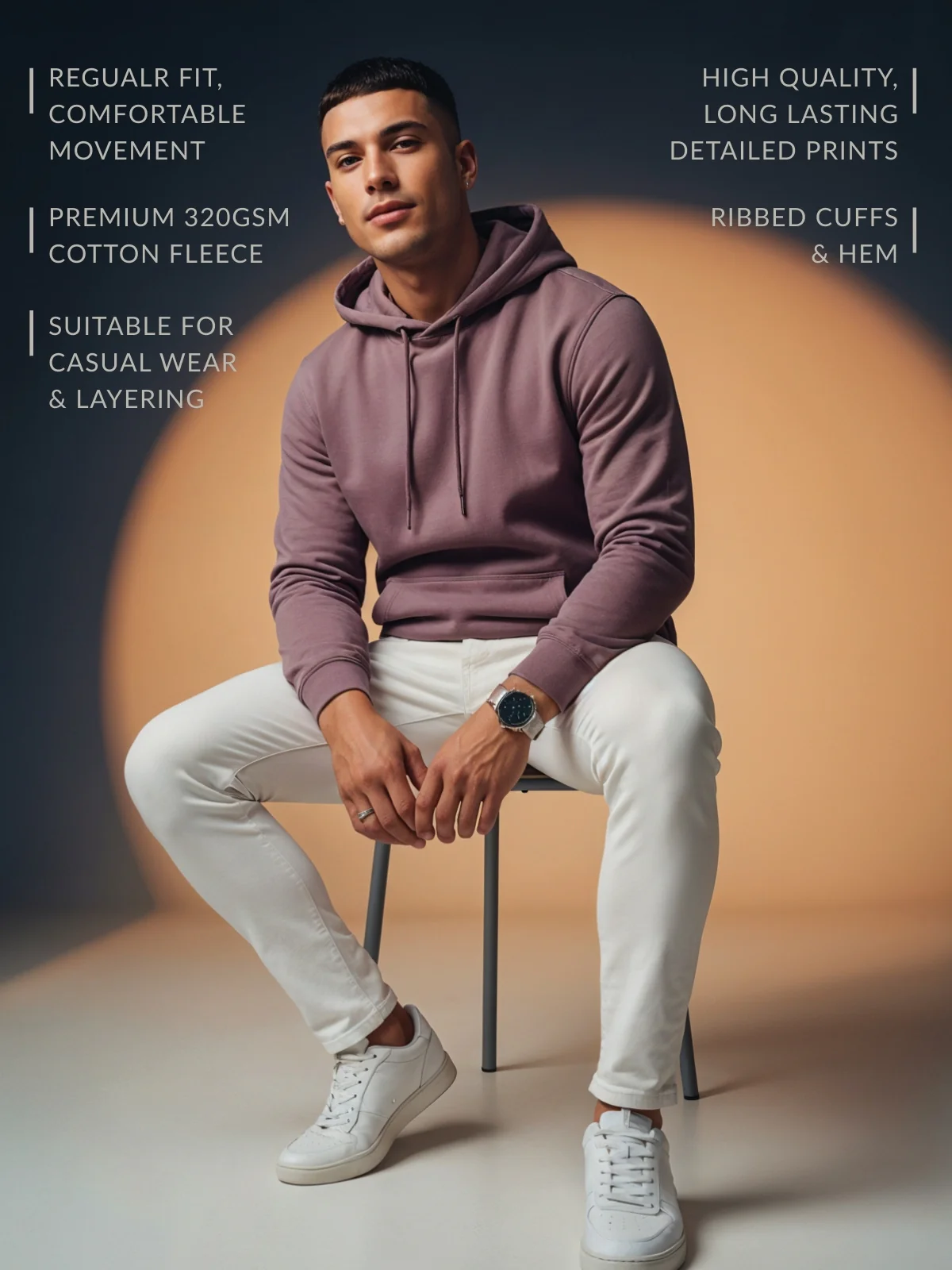 Men Mauve Cotton Fleece Printed Hoodie - Image 3