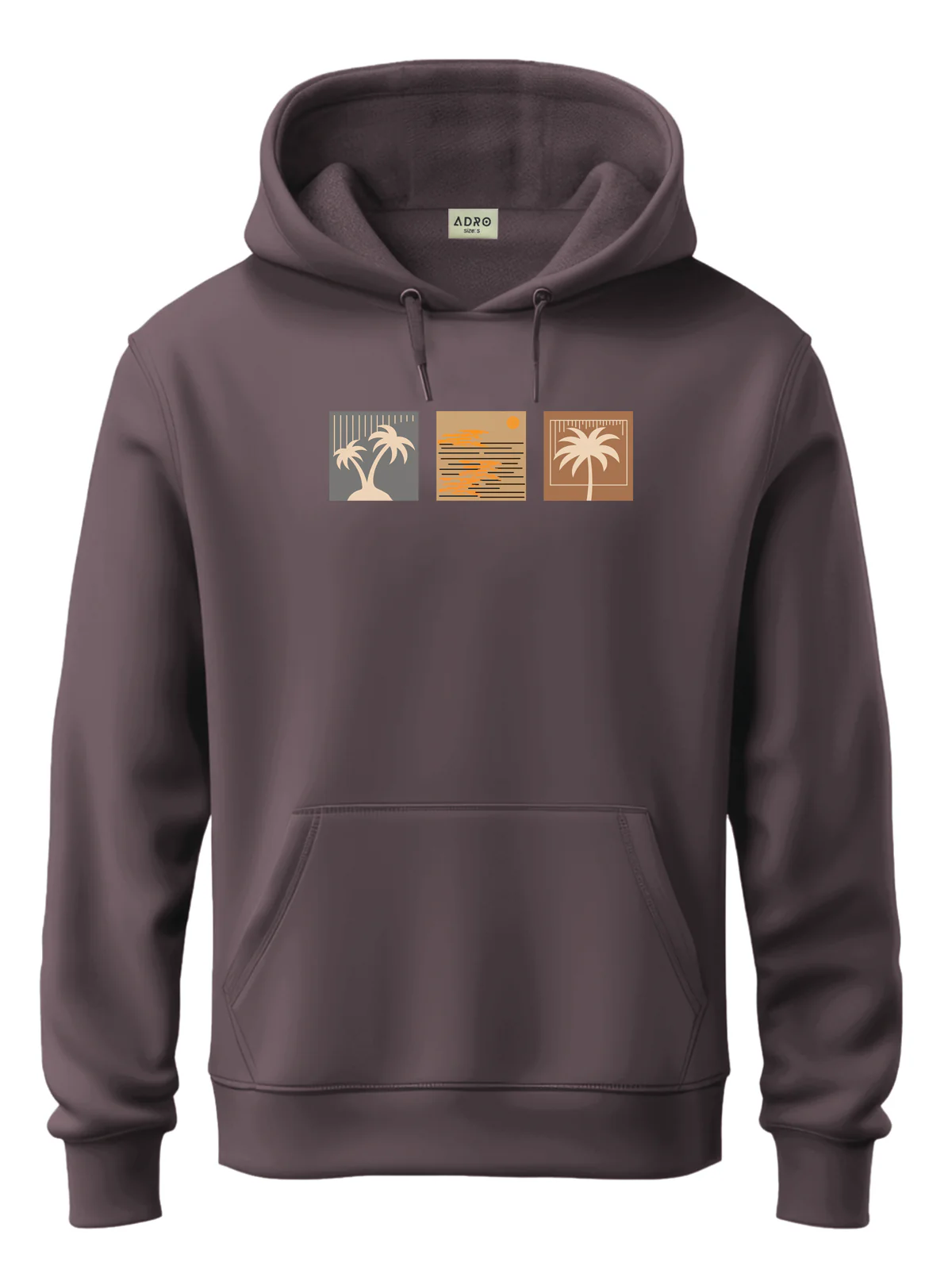 Men Mauve Cotton Fleece Printed Hoodie