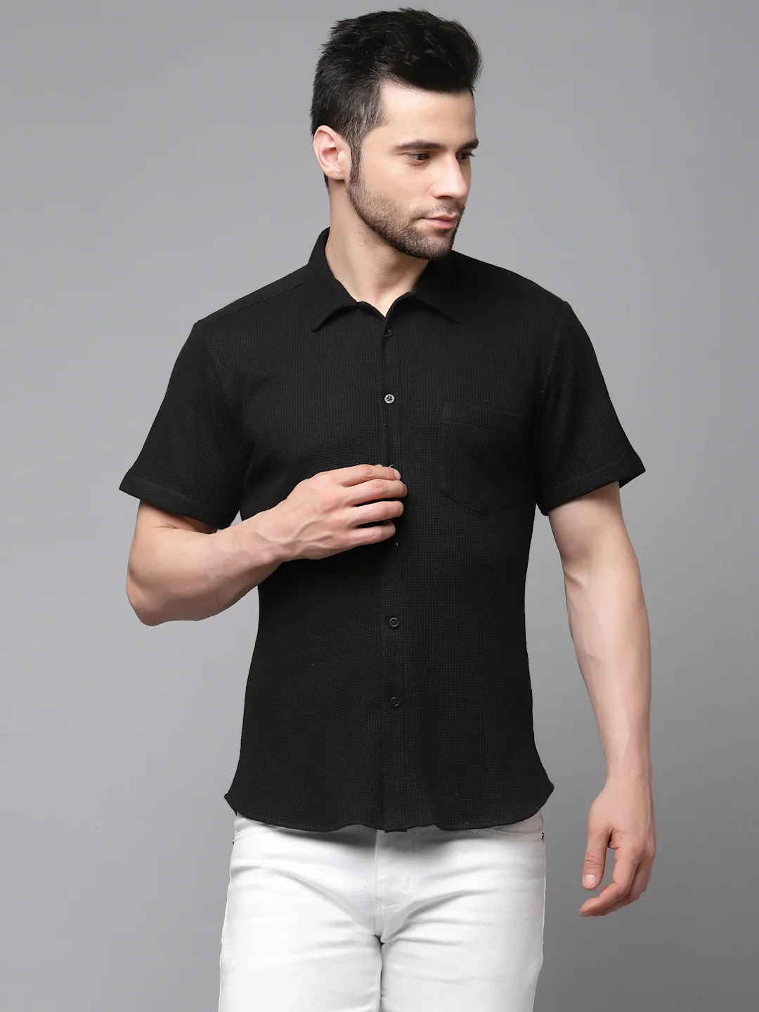 Men Midnight Waffle Knit Shirt
