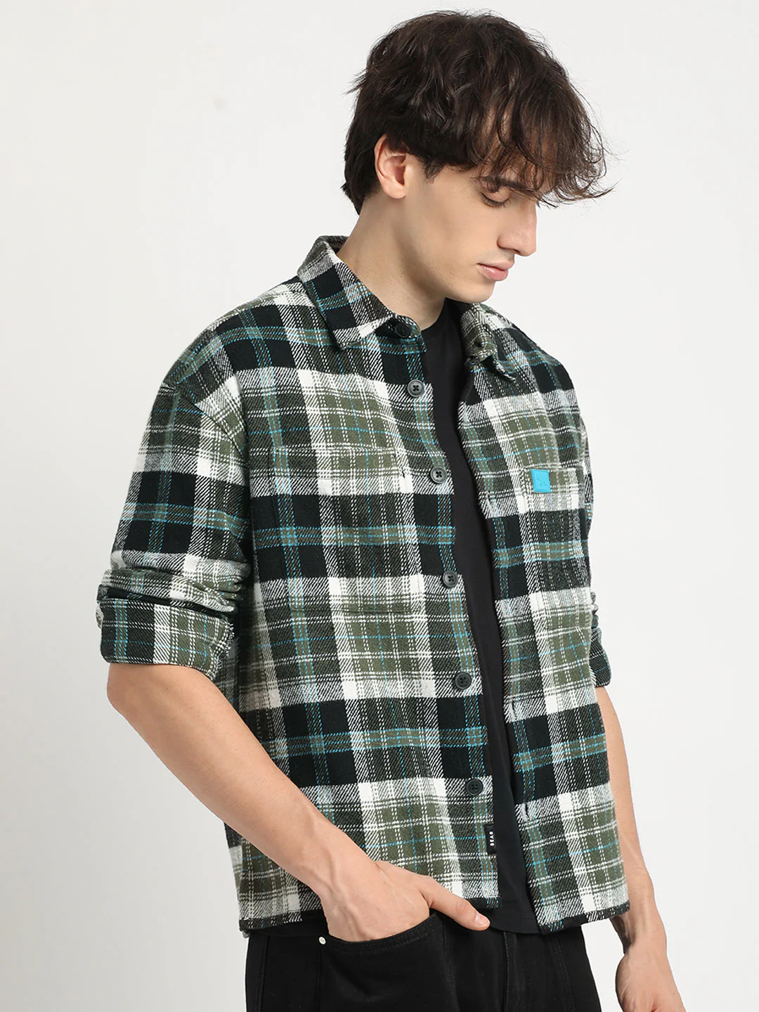 Men Multi-color Checkered Relax Fit Shacket - Image 3