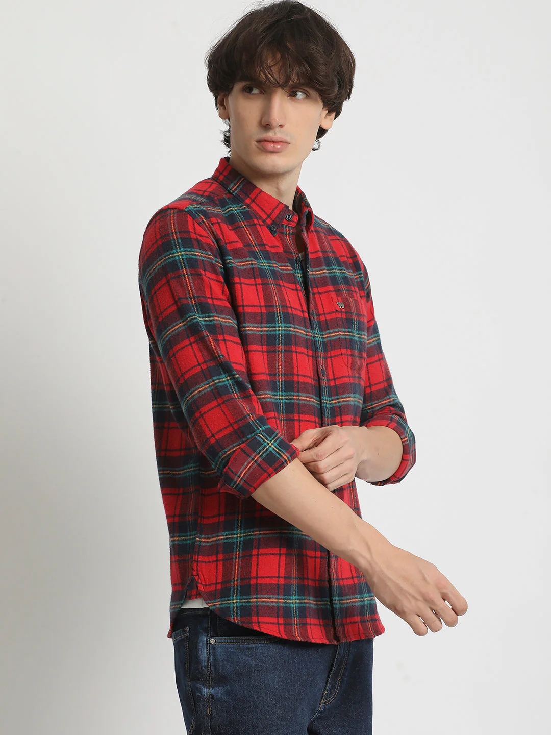 Men  Multicolored Slim Fit Checked Button Down Collar Casual Shirt - Image 3