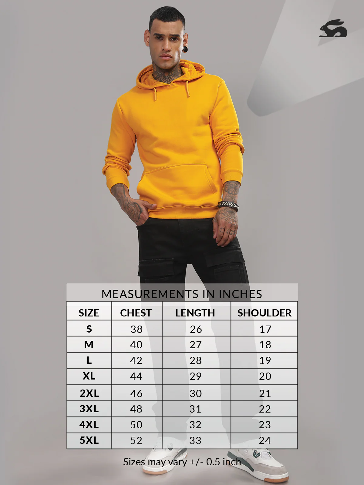 Men Mustard Cotton Fleece Hoodie - Image 3