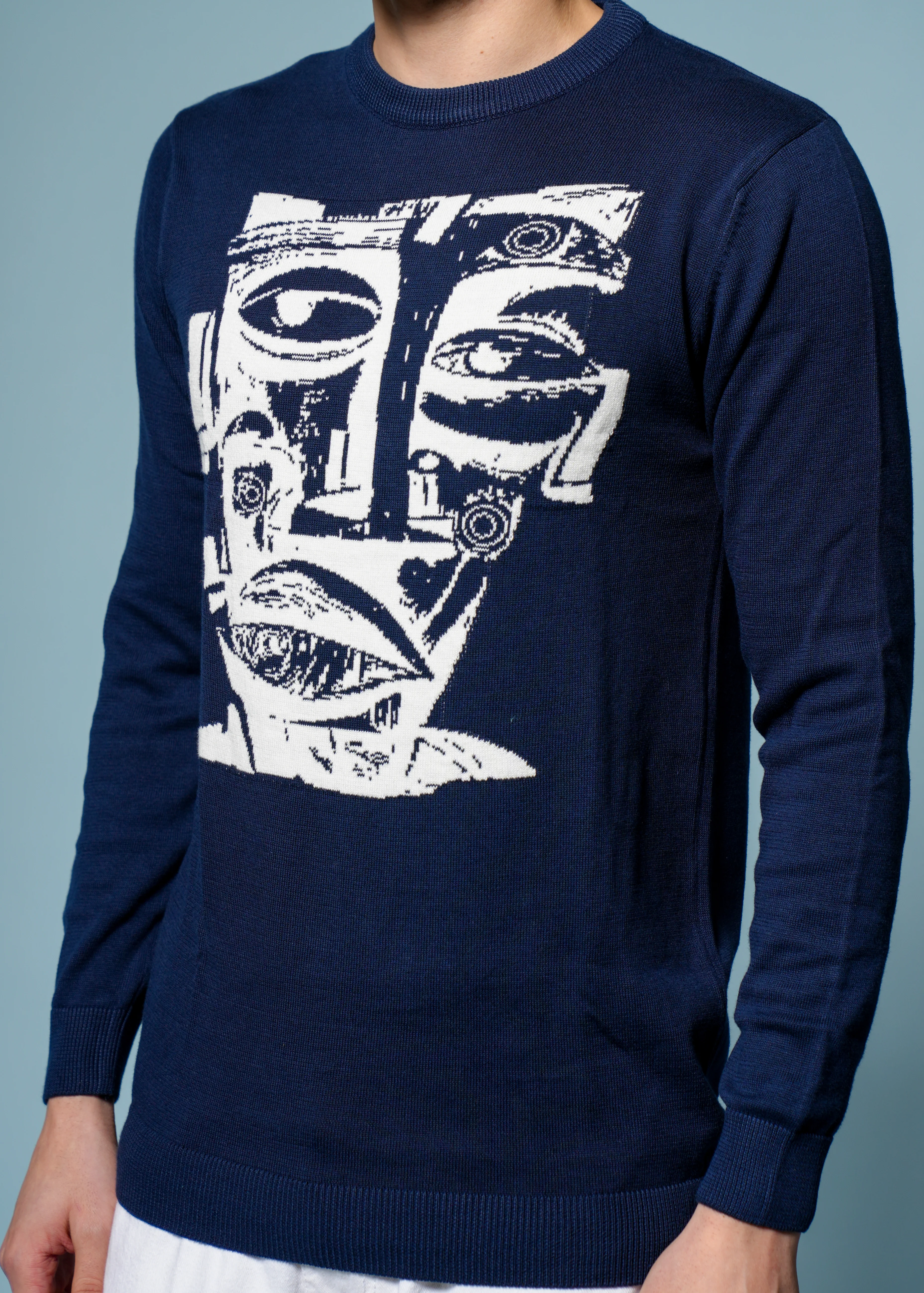 Men Navy Cotton Sweatshirt - Image 4