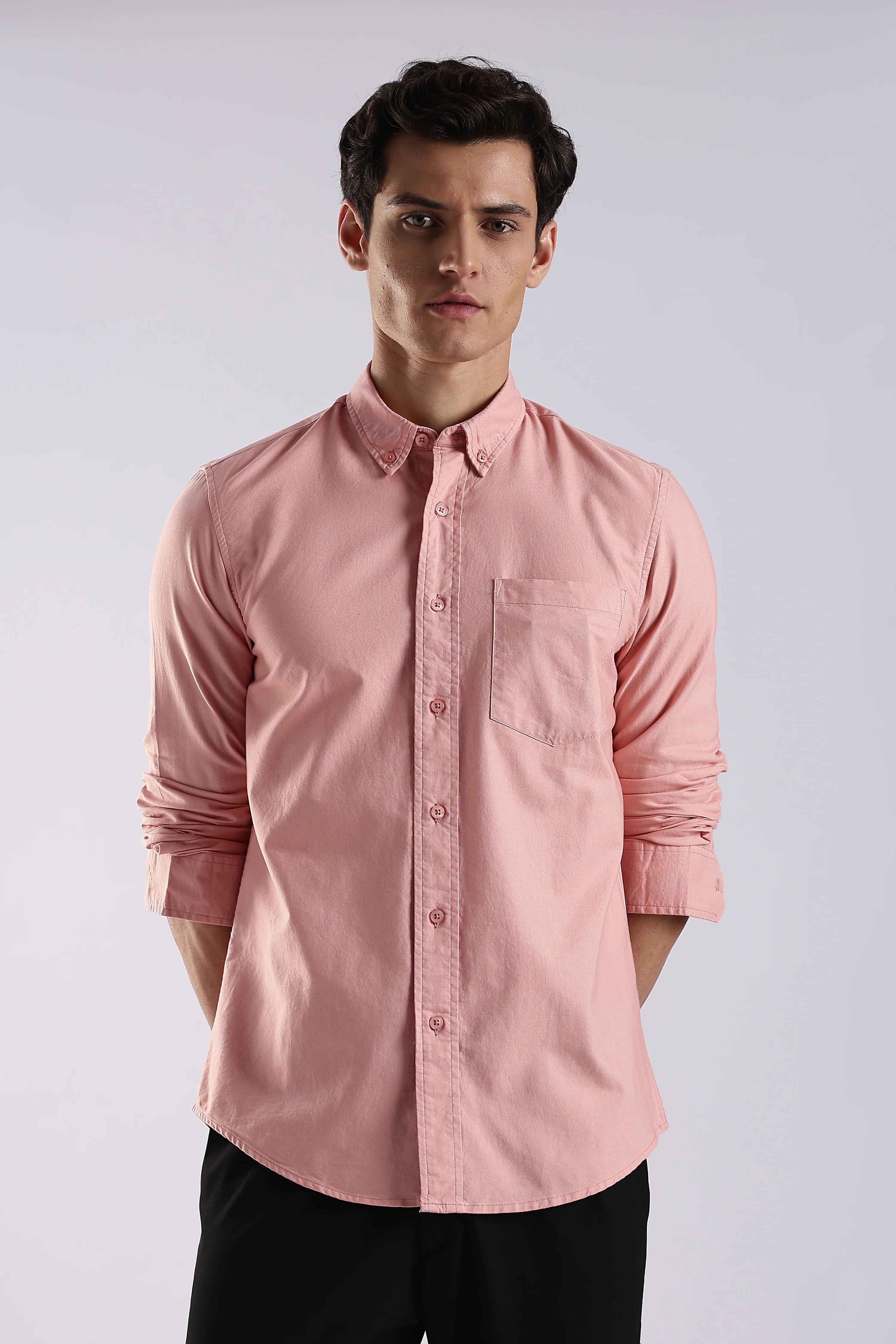 Men Orange Oxford Solid Shirt