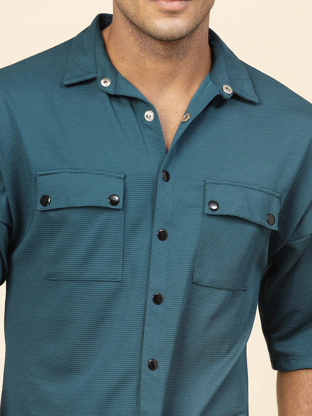 Men Oversized Utility Polyester Shirt