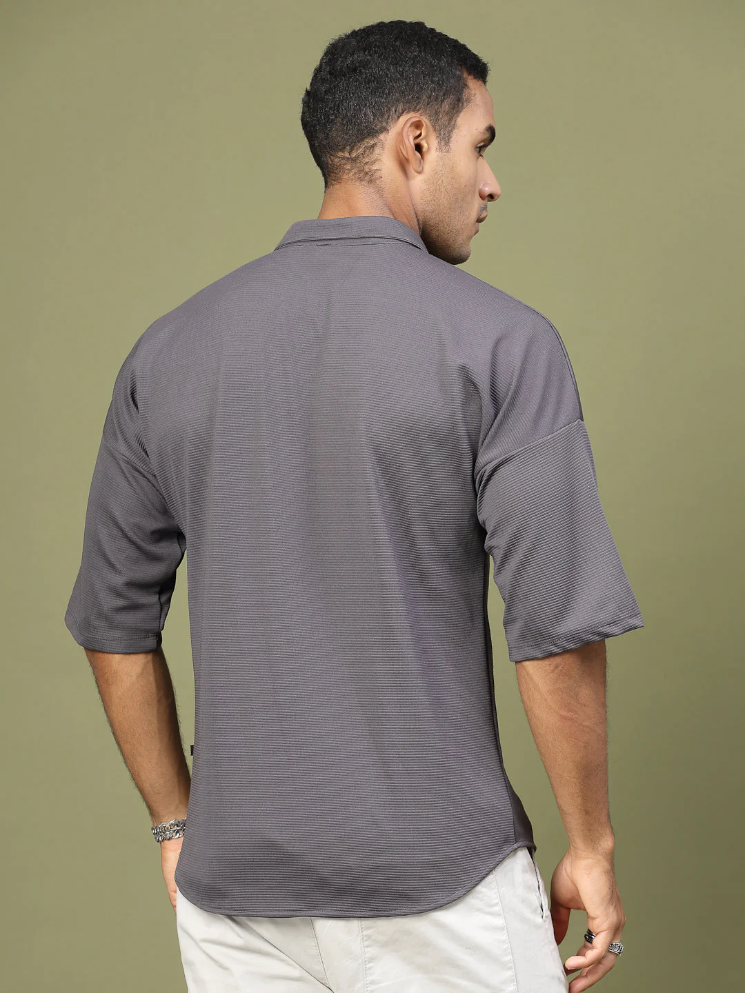 Men Oversized Utility Polyester Shirt