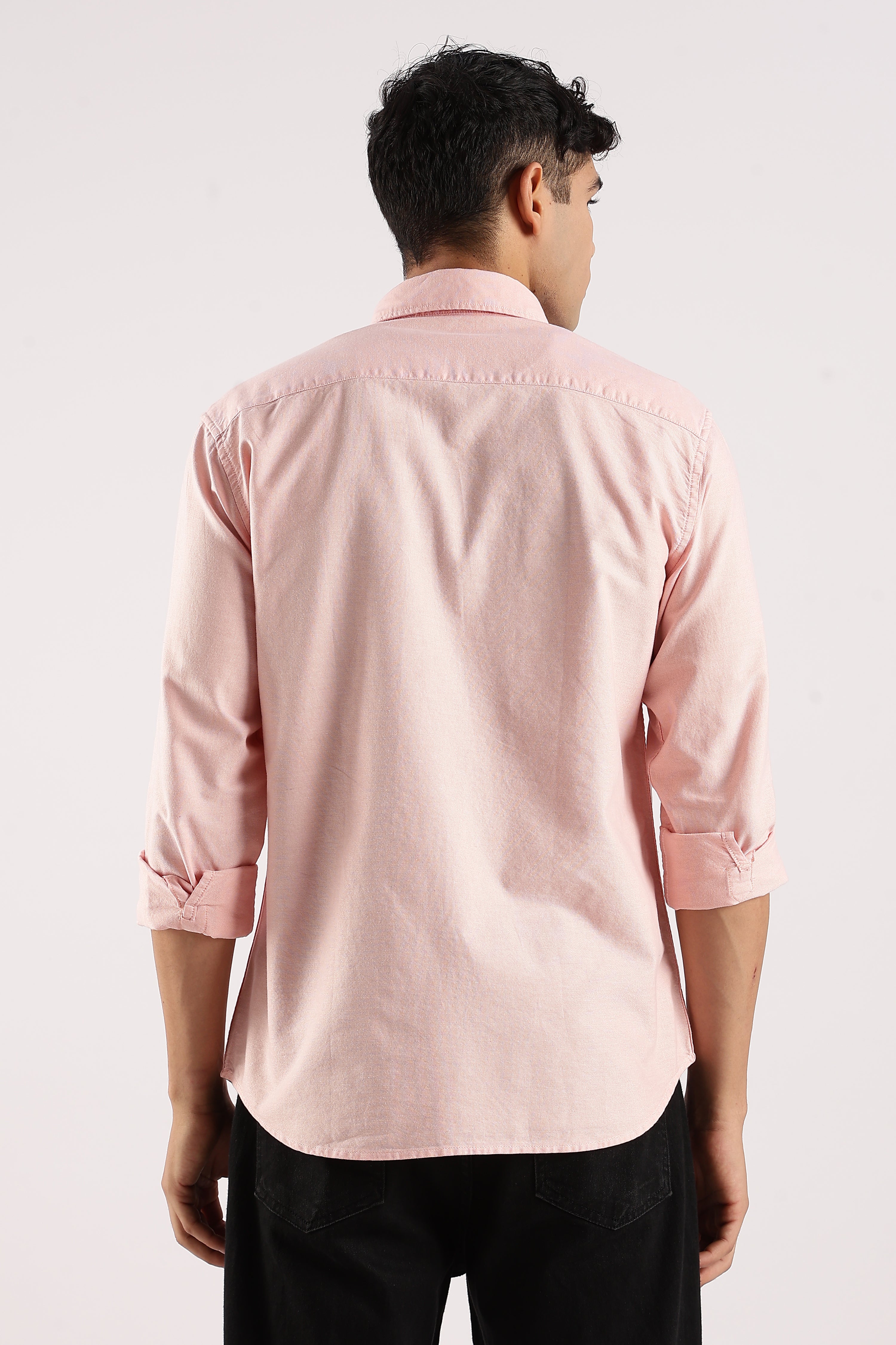 Men Peach Cotton Oxford Shirt - Image 3