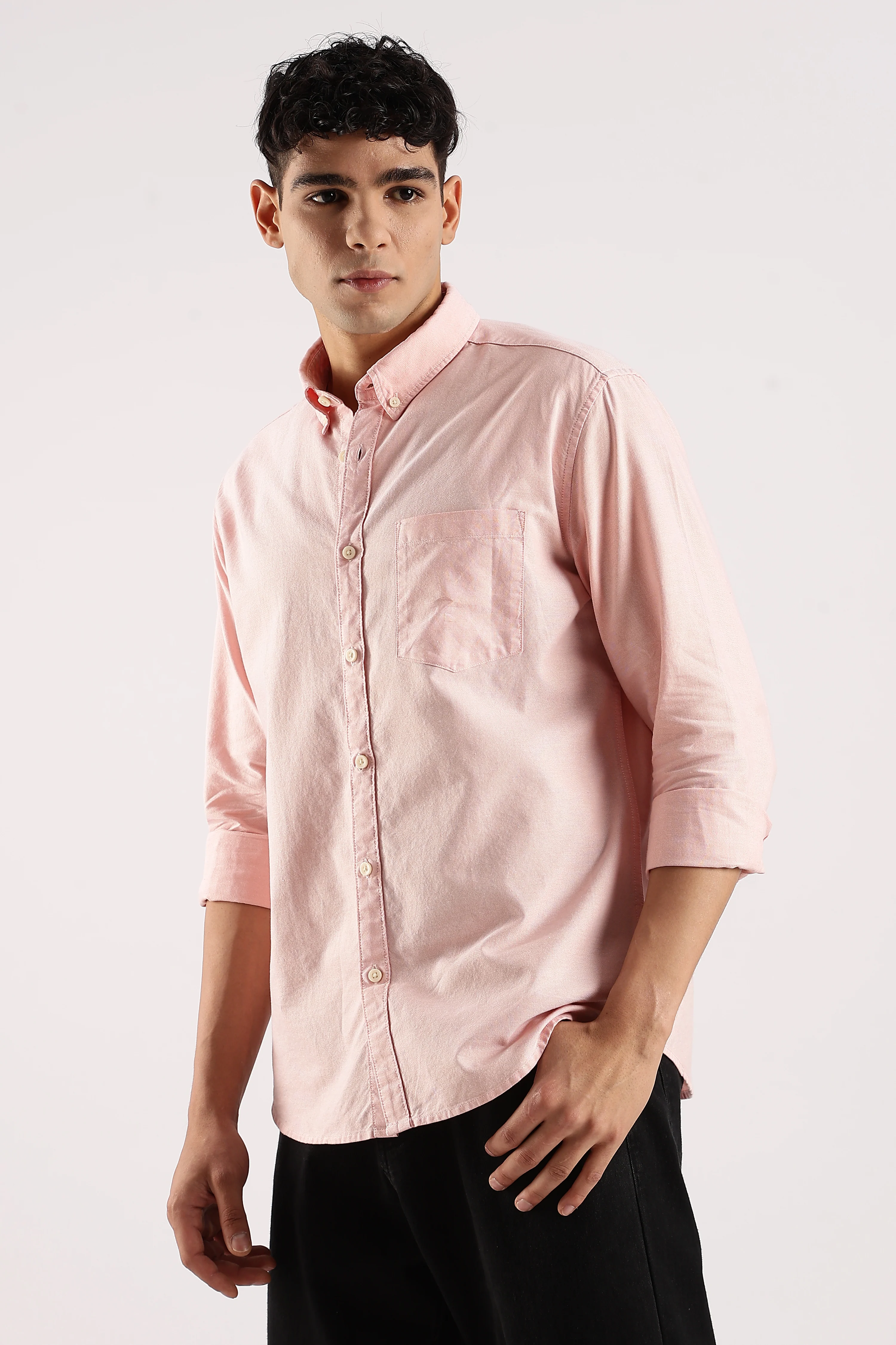 Men Peach Cotton Oxford Shirt - Image 4