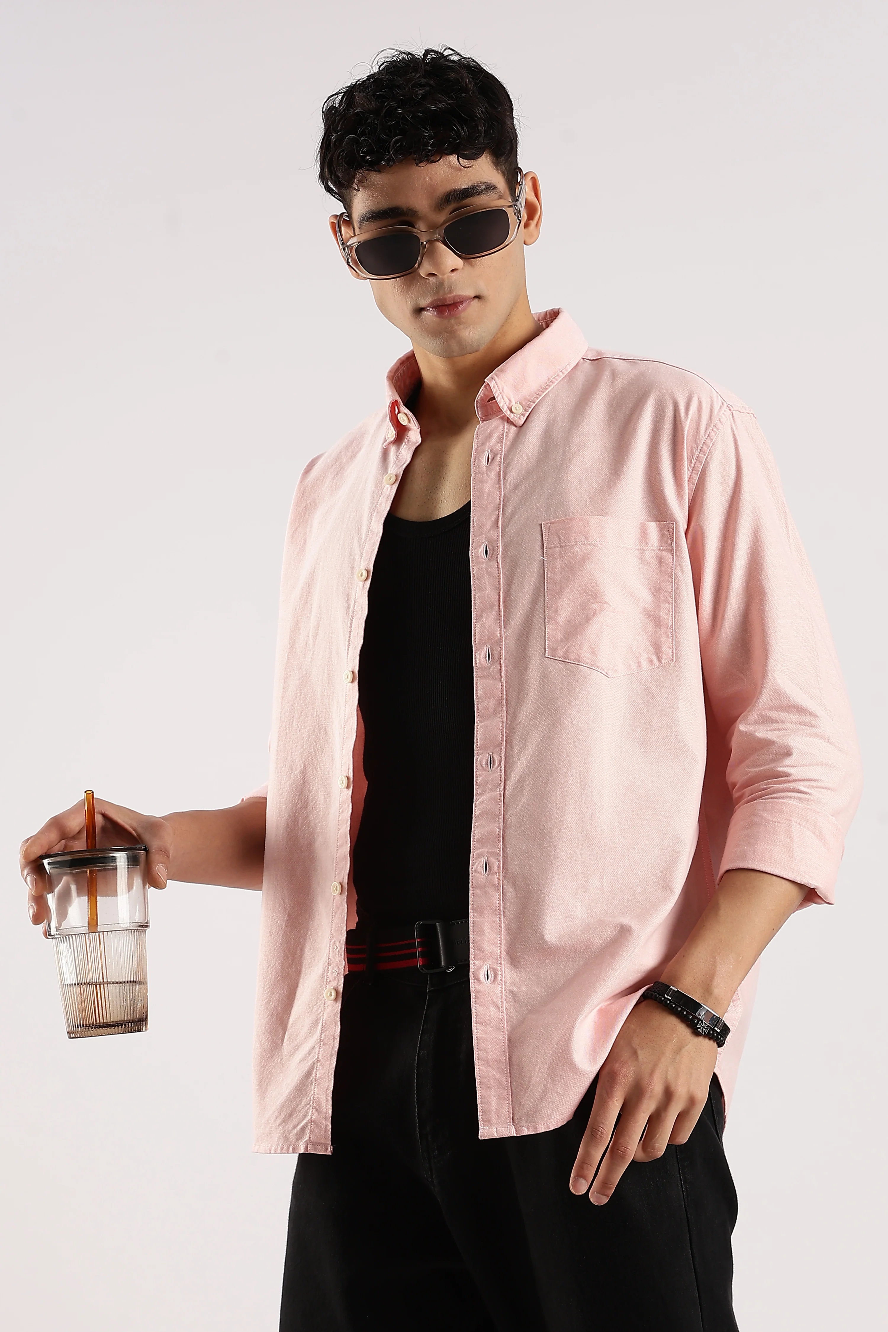 Men Peach Cotton Oxford Shirt - Image 8