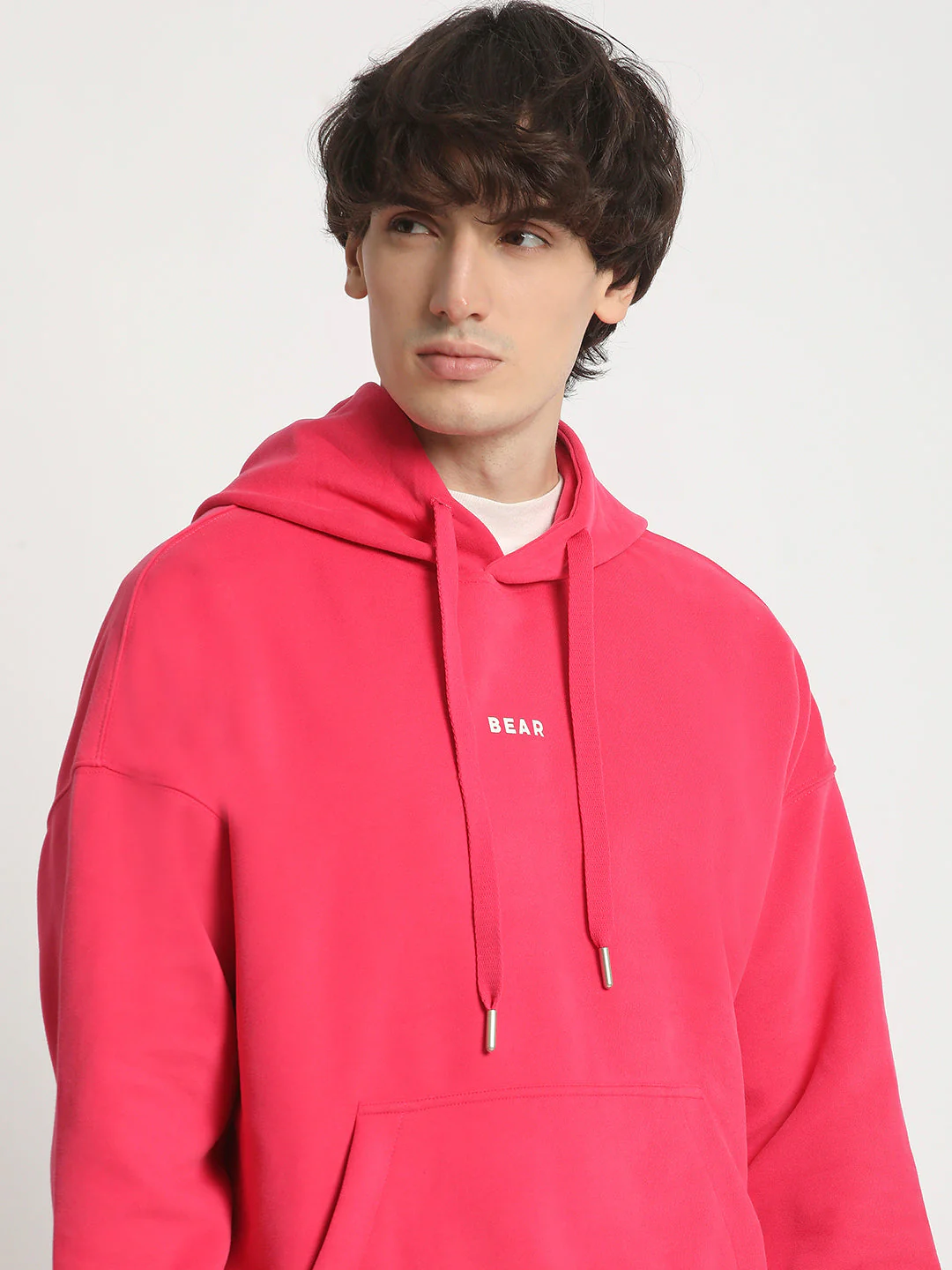 Men Pink Cotton Hoodie