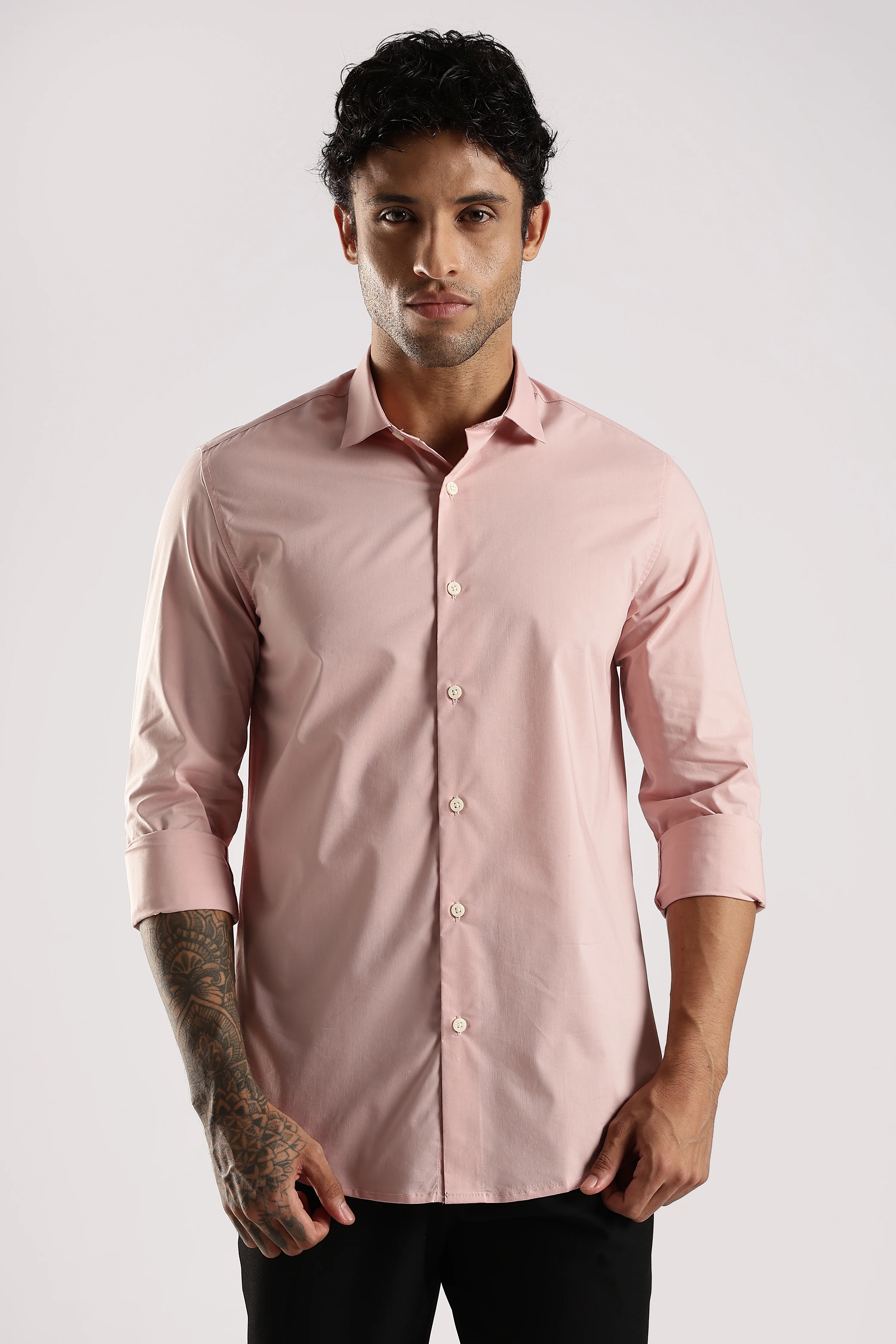 Men Pink Cotton Slim Fit Shirt