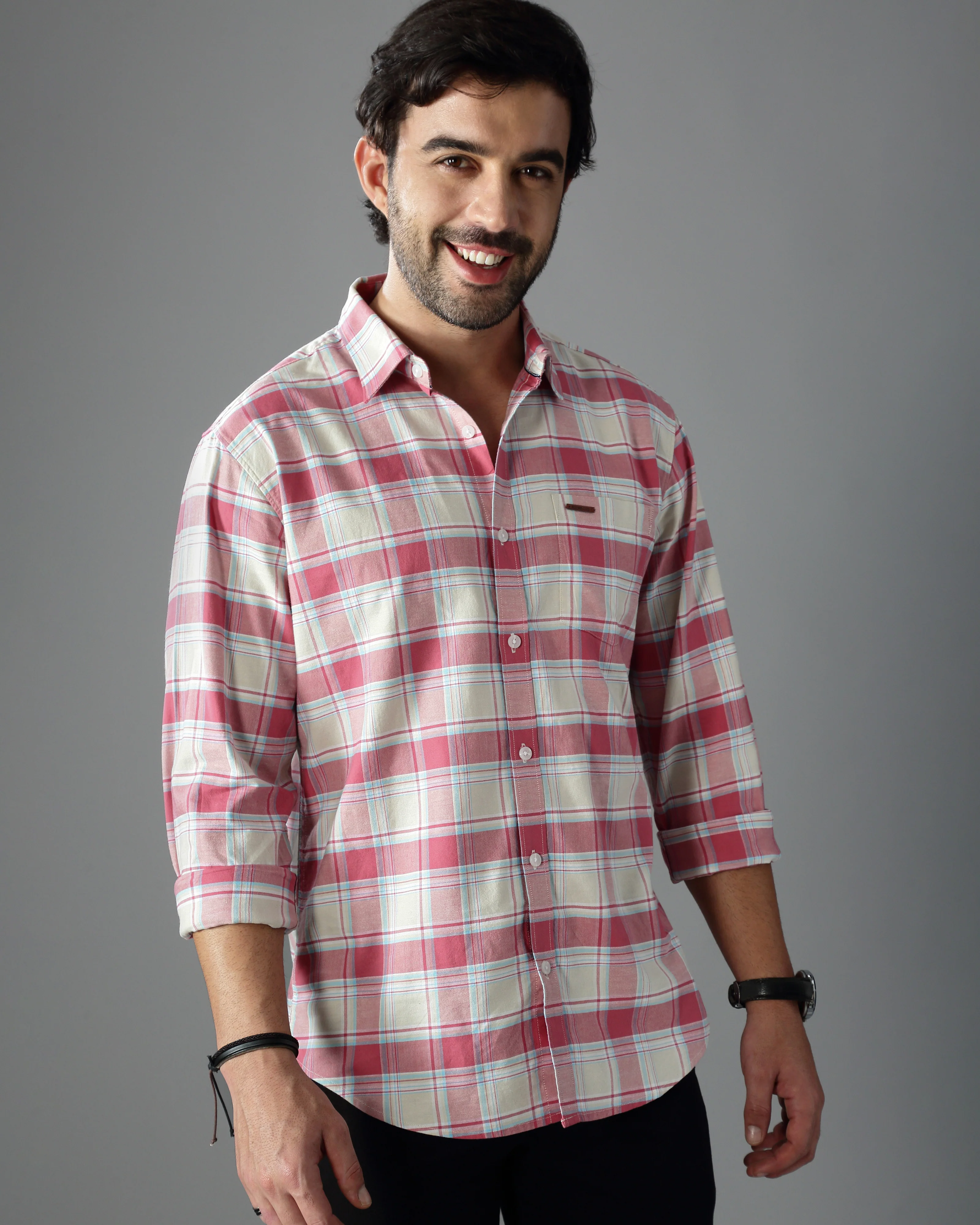 Men Pink Cotton Slim Shirt