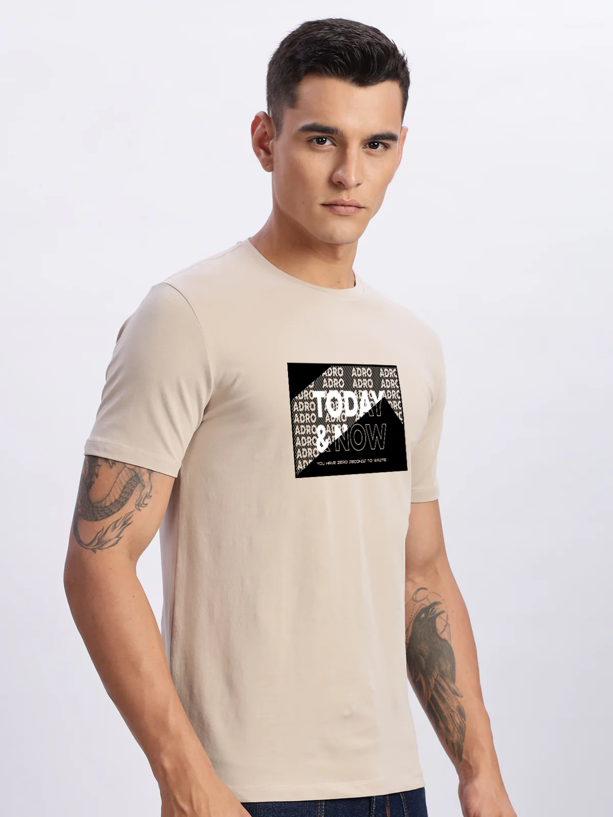 Men Printed Beige T Shirt