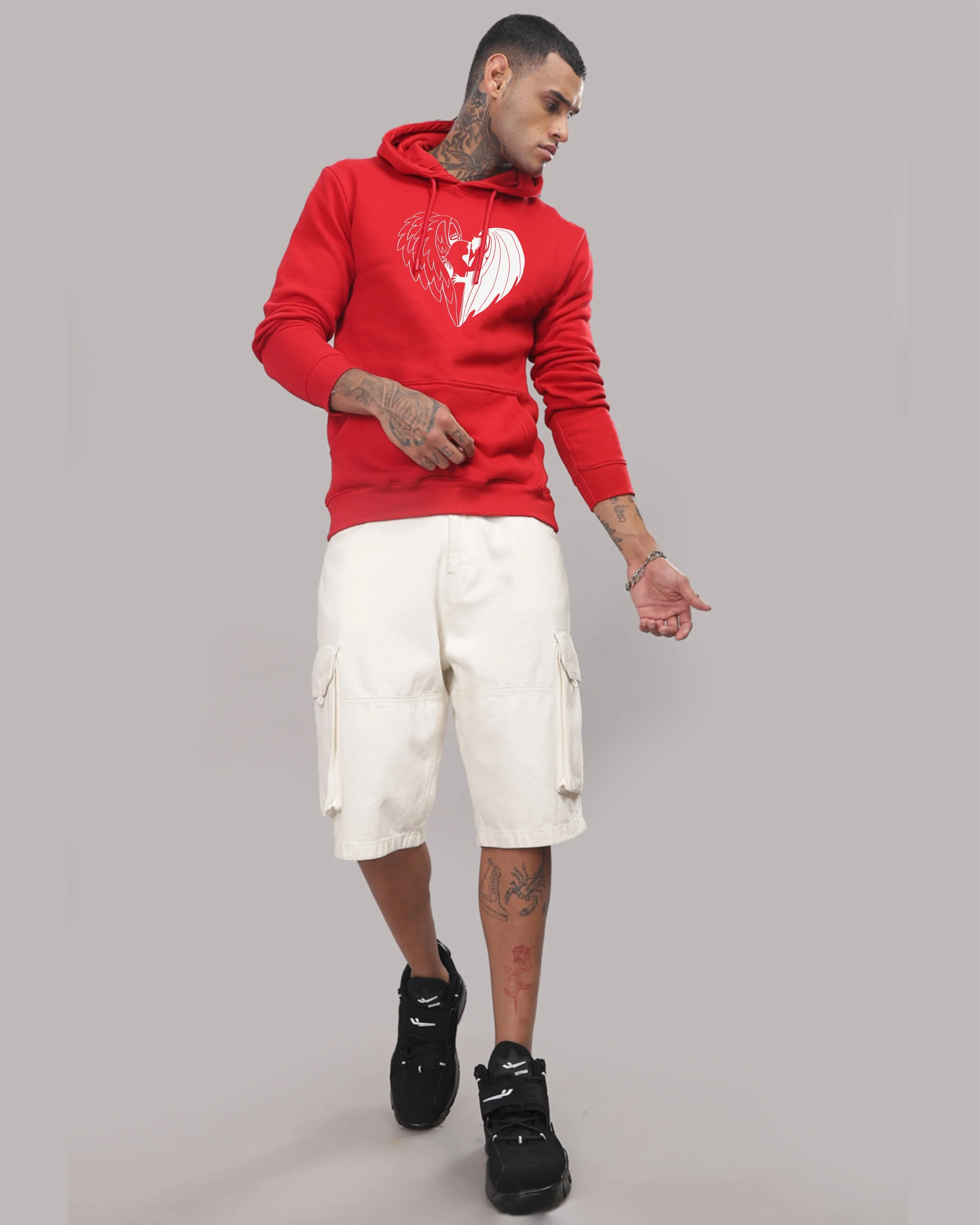 Men Red Printed Hoodie