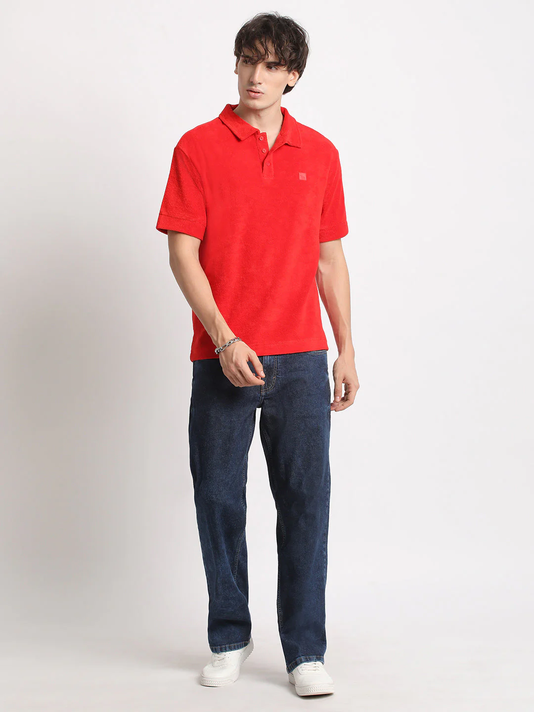 Men  Red Solid Relaxed Fit Polo T-shirt - Image 5
