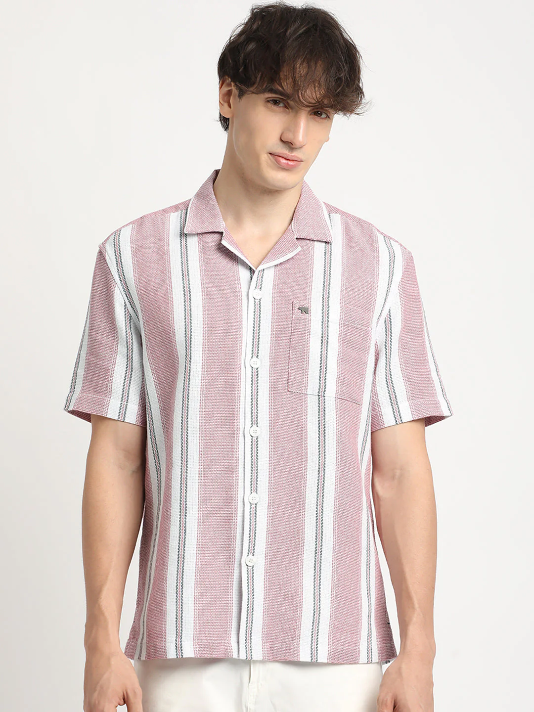 Men Red Stripe Regular Fit Casual Shirt - Image 2