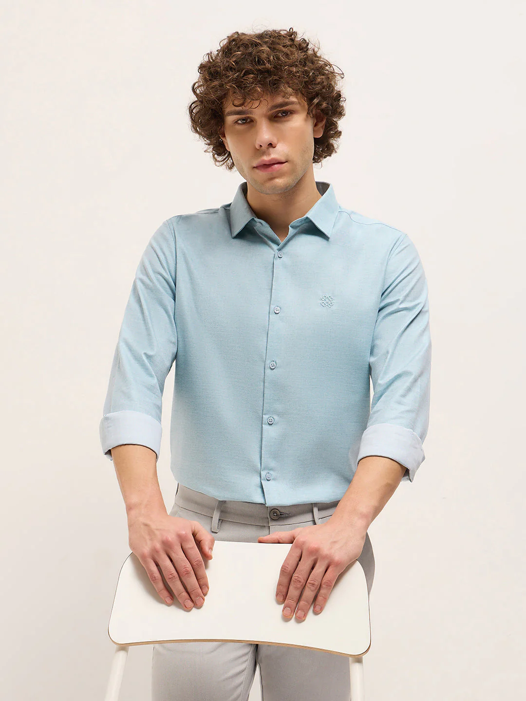 Men Shirt Light Blue Solid Tailored Fit Formal Shirt