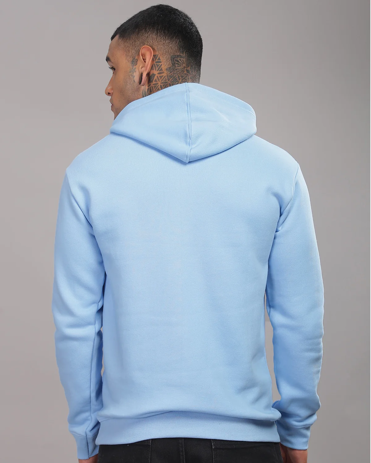 Men Sky Blue Printed Hoodie - Image 4