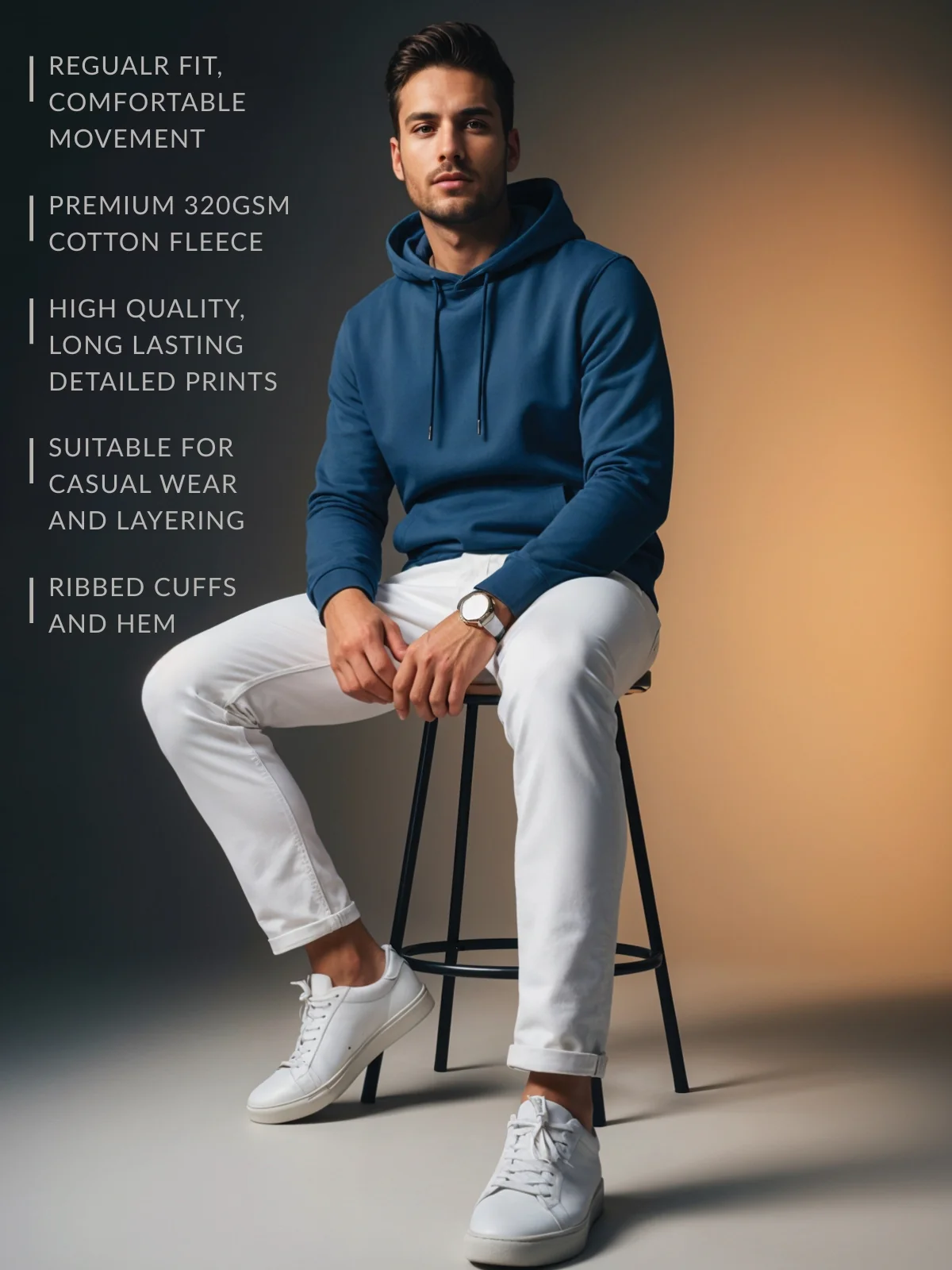 Men Teal Cotton Fleece Printed Hoodie - Image 3