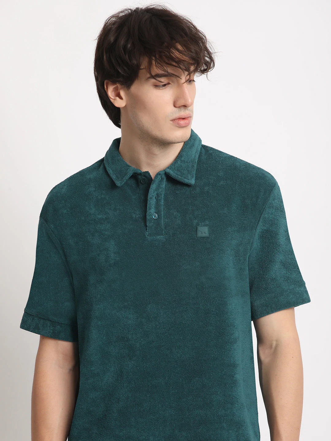 Men  Teal Solid Relaxed Fit Polo T-shirt