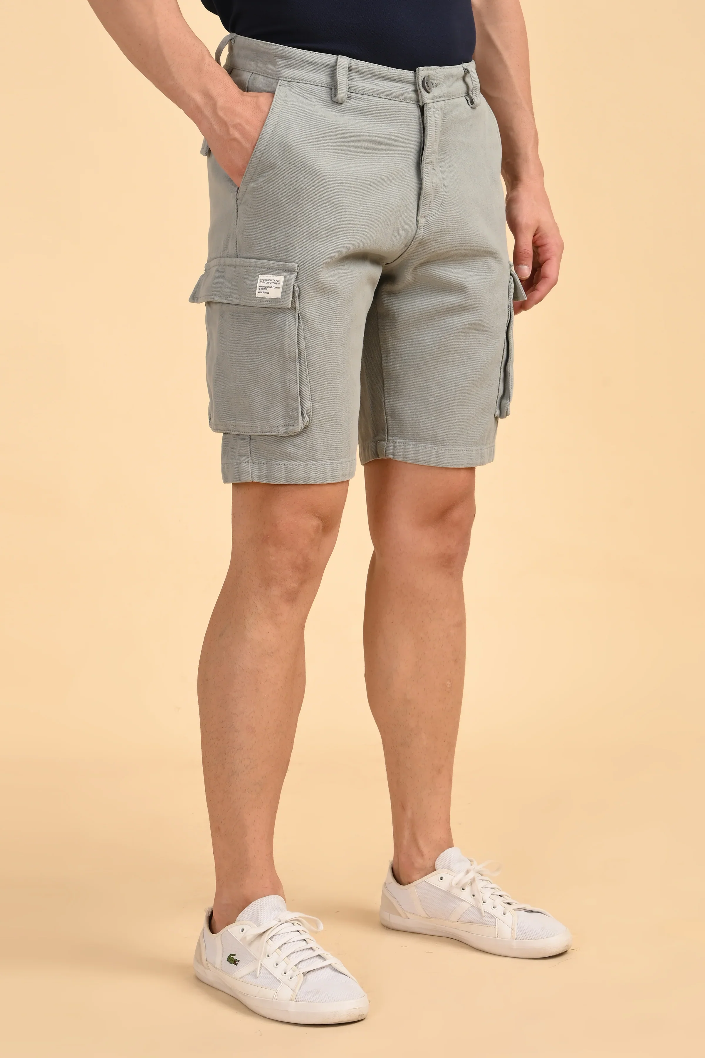 Men Tiptur Cotton Cargo Shorts Grey