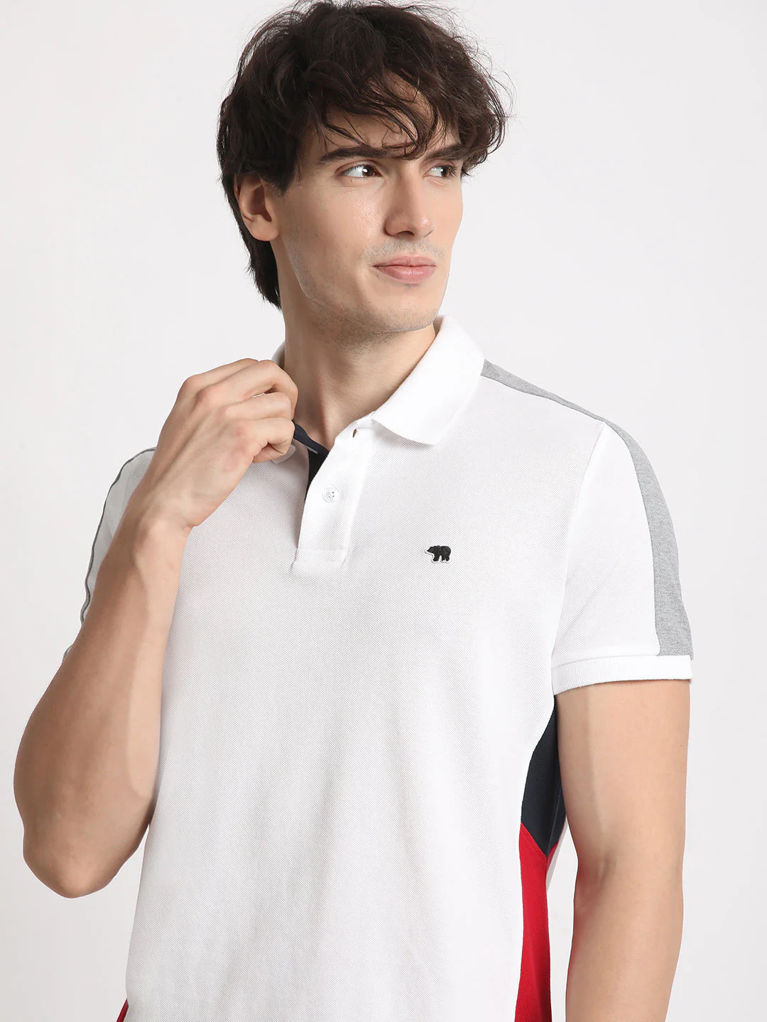 Men White Colourblocked Slim Fit Polo Collar T-shirt