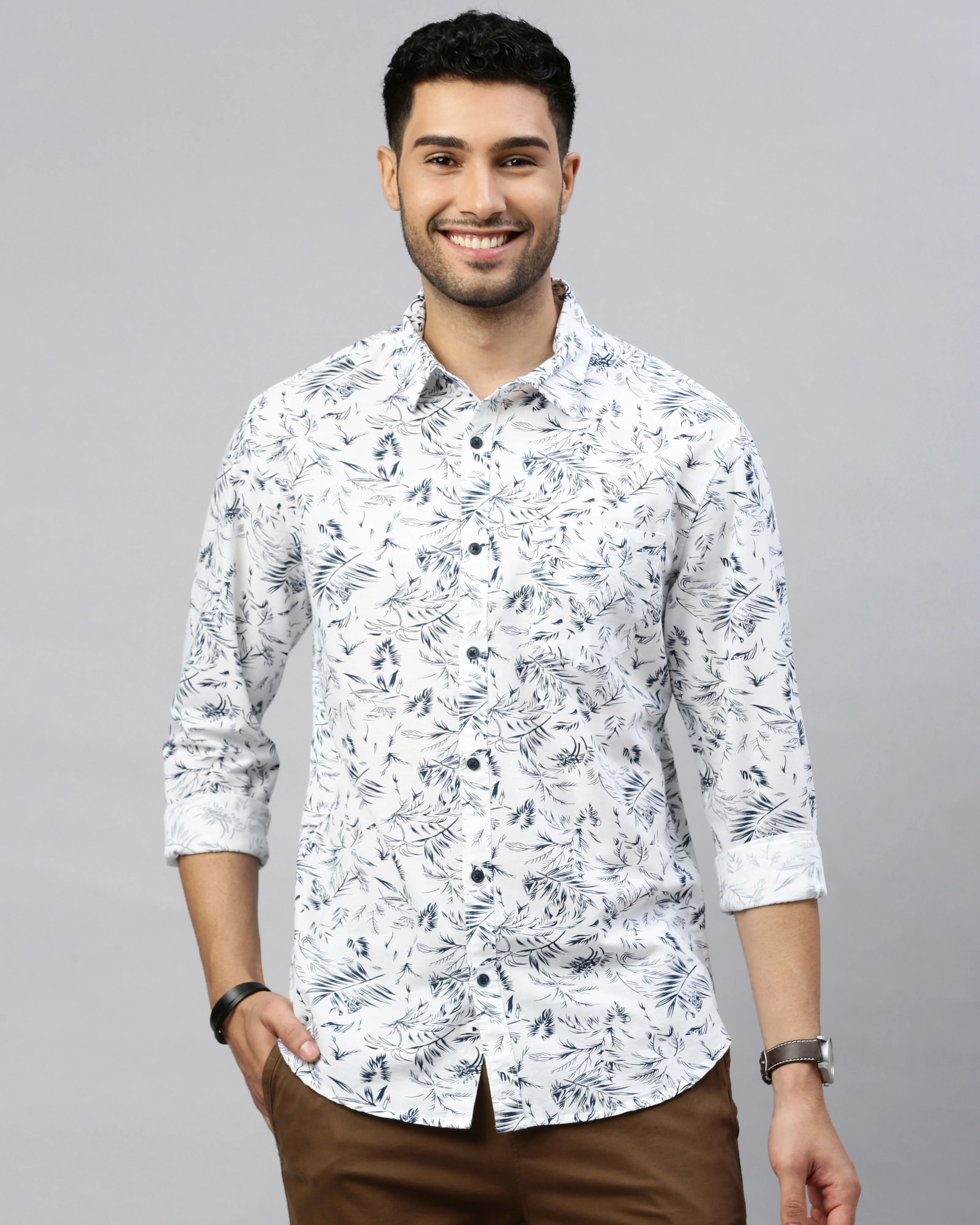 Men White Cotton Slim Shirt - Image 2