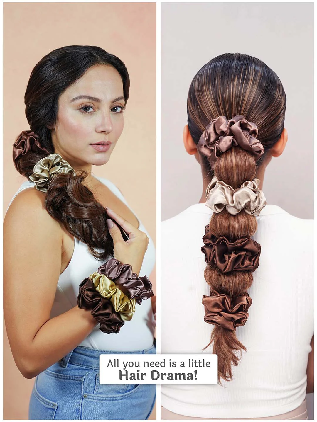 Multi Neutral Silk Satin Scrunchies Set of 6 - Image 4