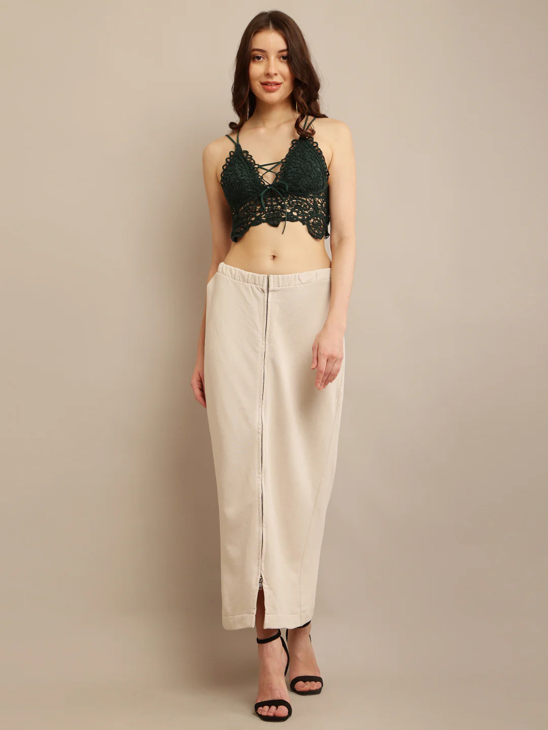 Women Beige Maxi Skirt - Image 8