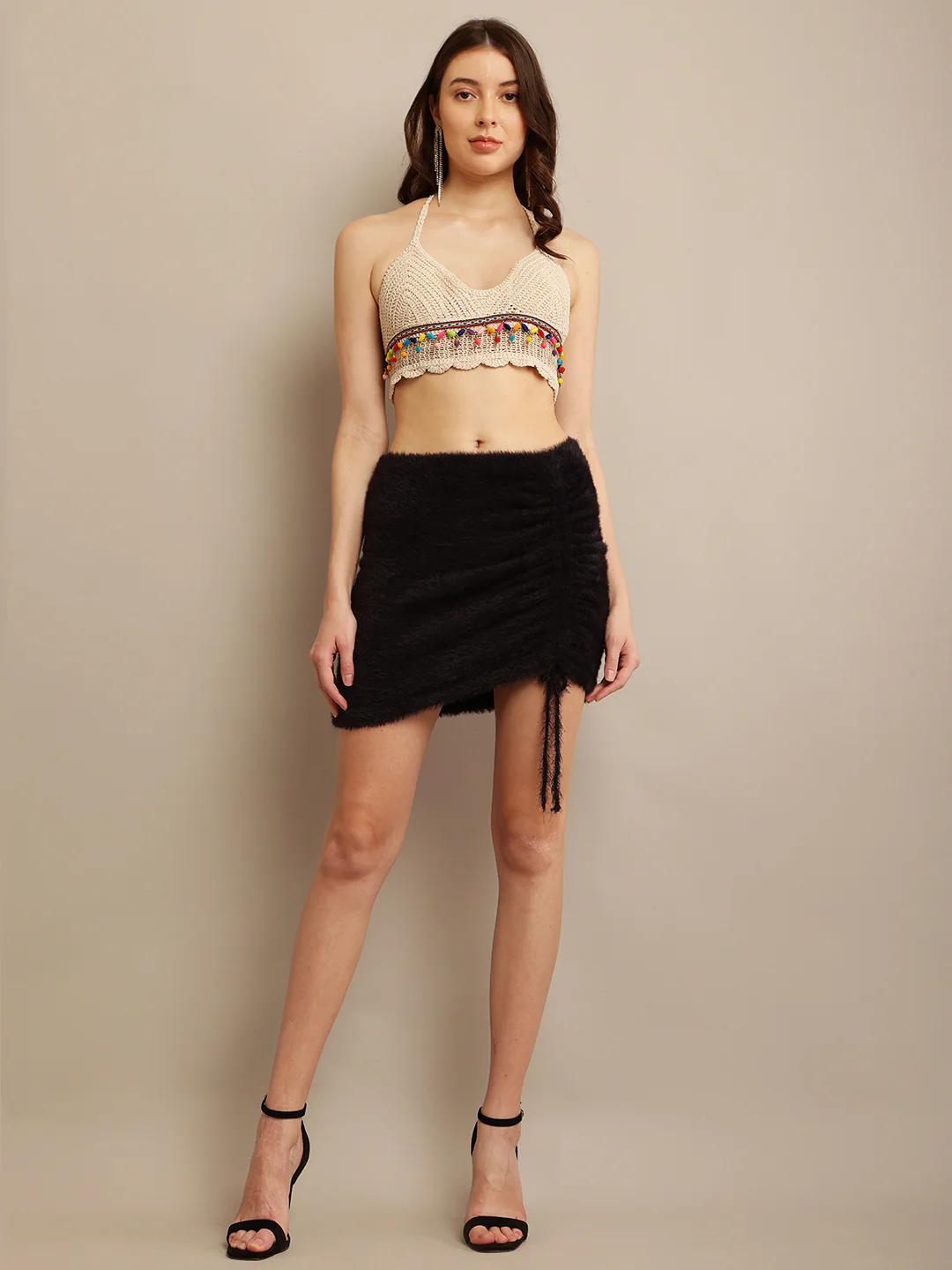 Women Black Fluffy Mini Skirt - Image 2