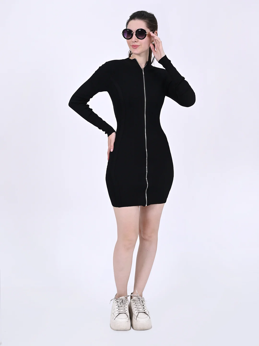 Women Black Long Sleeve Bodycon Dress - Image 6