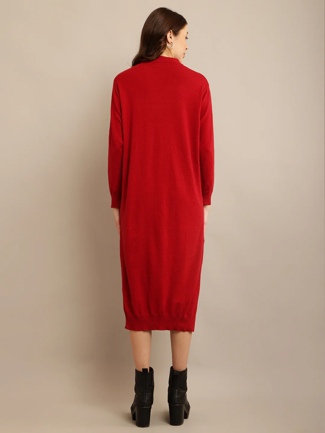 Women Red High Neck Dress - Image 6