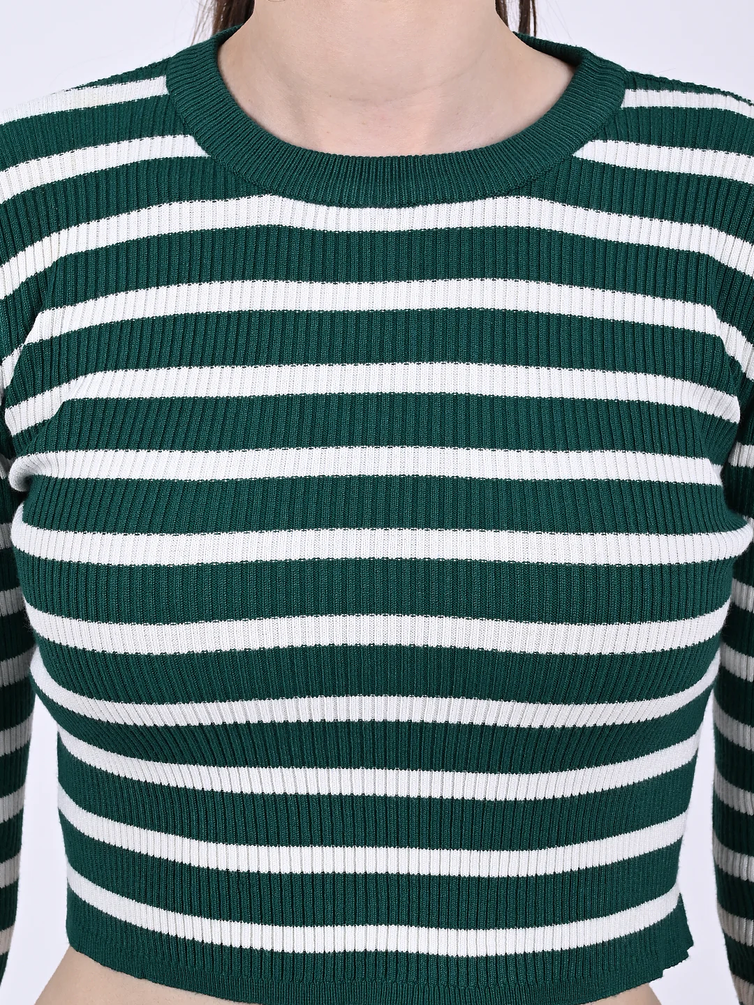 Women Green Striped Crop Top - Image 5