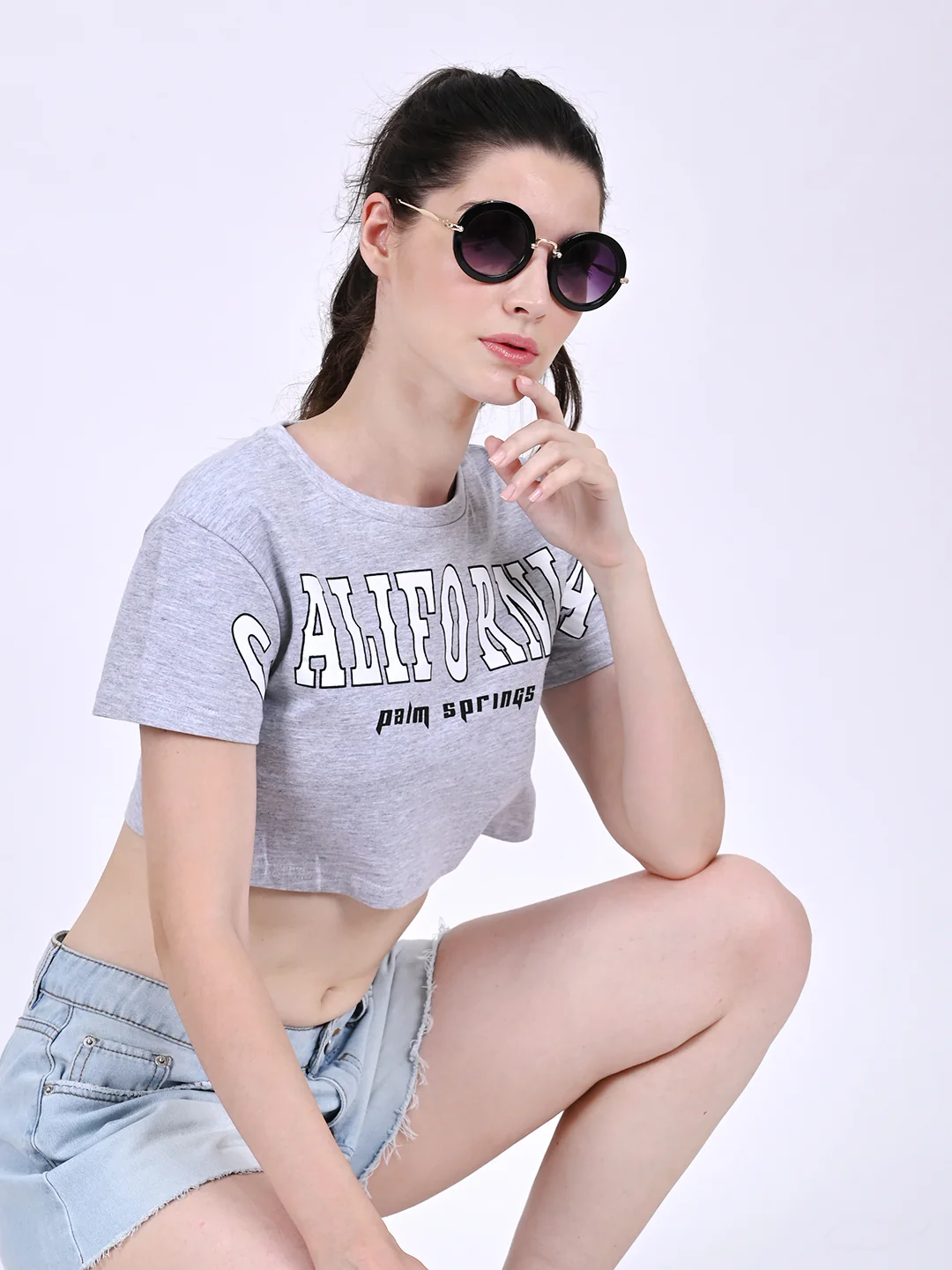 Women Grey Short Sleeve Crop T-Shirt - Image 7