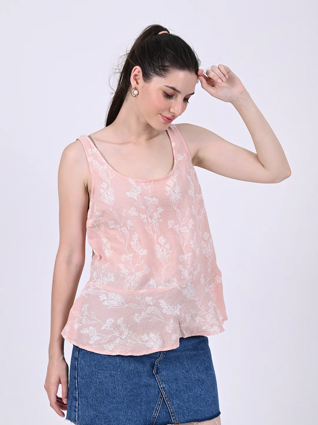 Women Light Peach Print Tank - Image 3