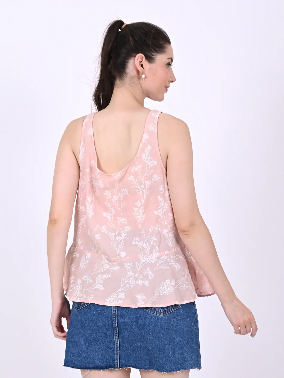 Women Light Peach Print Tank - Image 4