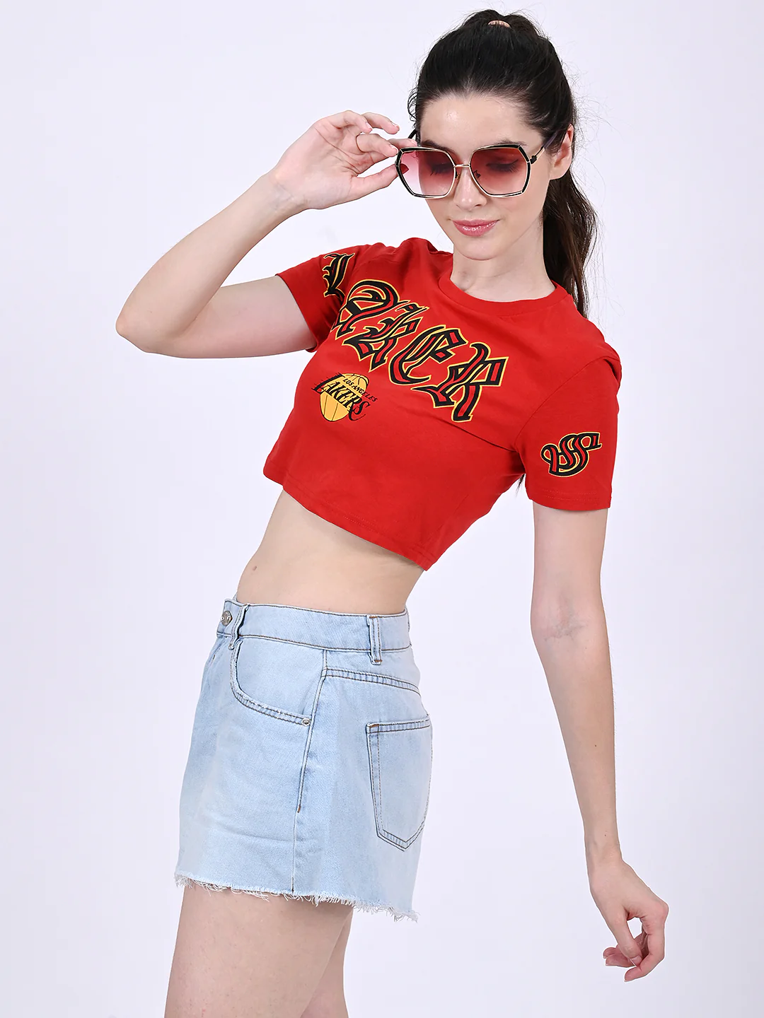 Women Red Crop T-Shirt - Image 2
