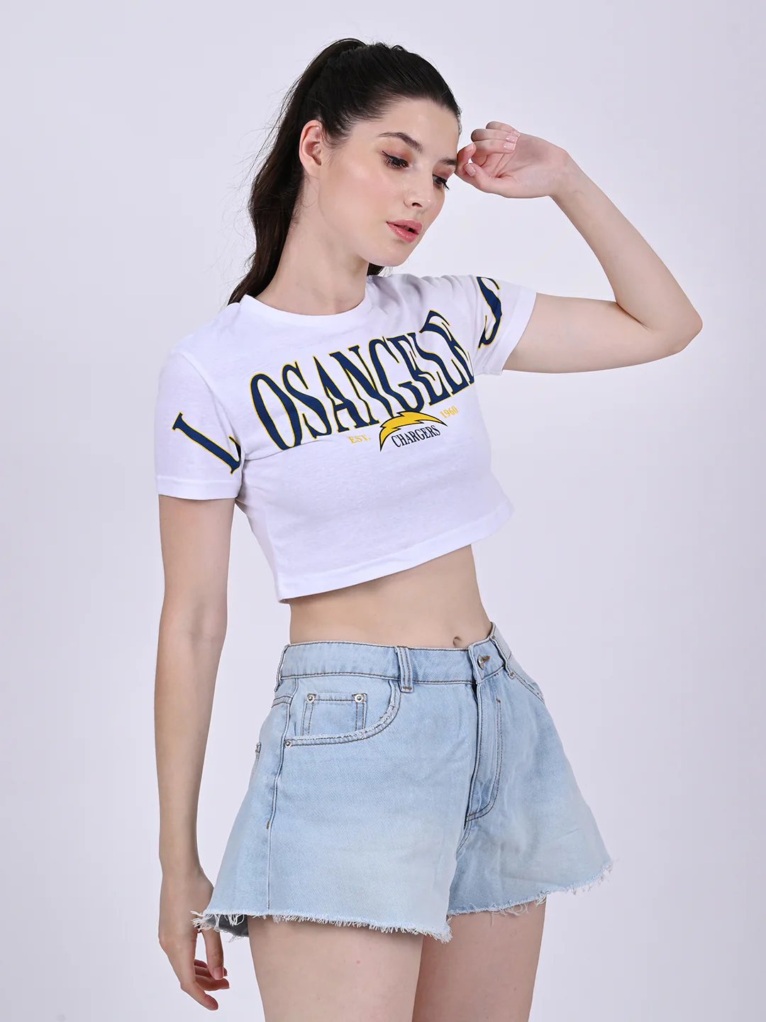 Women White Short Sleeve Crop - Image 3