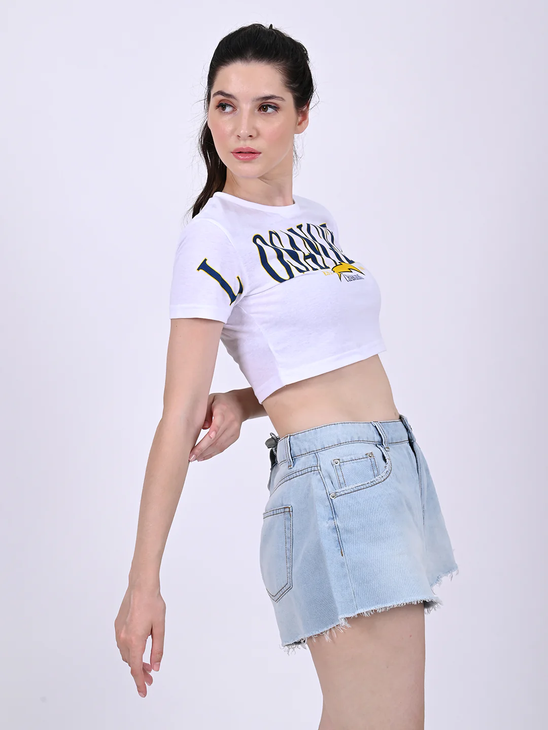 Women White Short Sleeve Crop - Image 4